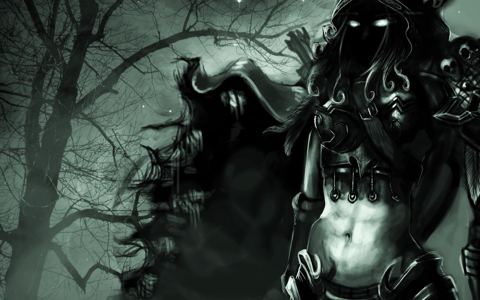 digital art, zomb, dark, zomg-zomb, black, 1080P, adventure, horror, video game, warrior, action, zomg, hood, silvanas, HD Wallpaper