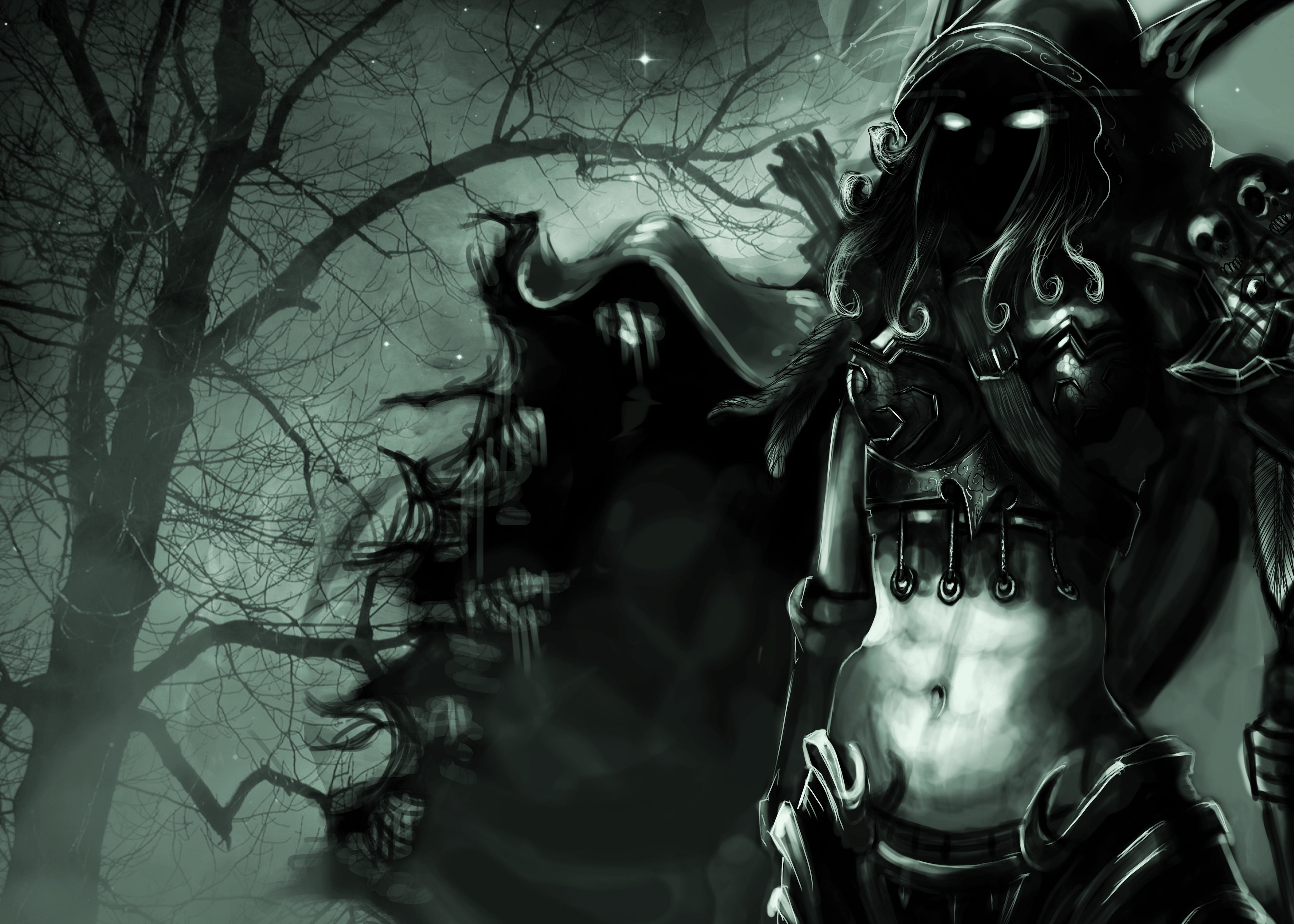 black, elf, craft, sculpture, statue, indoors, the past, Silvanas, creativity, nature, hood, halloween, horror, history, eyes, close-up, people, spooky, HD Wallpaper