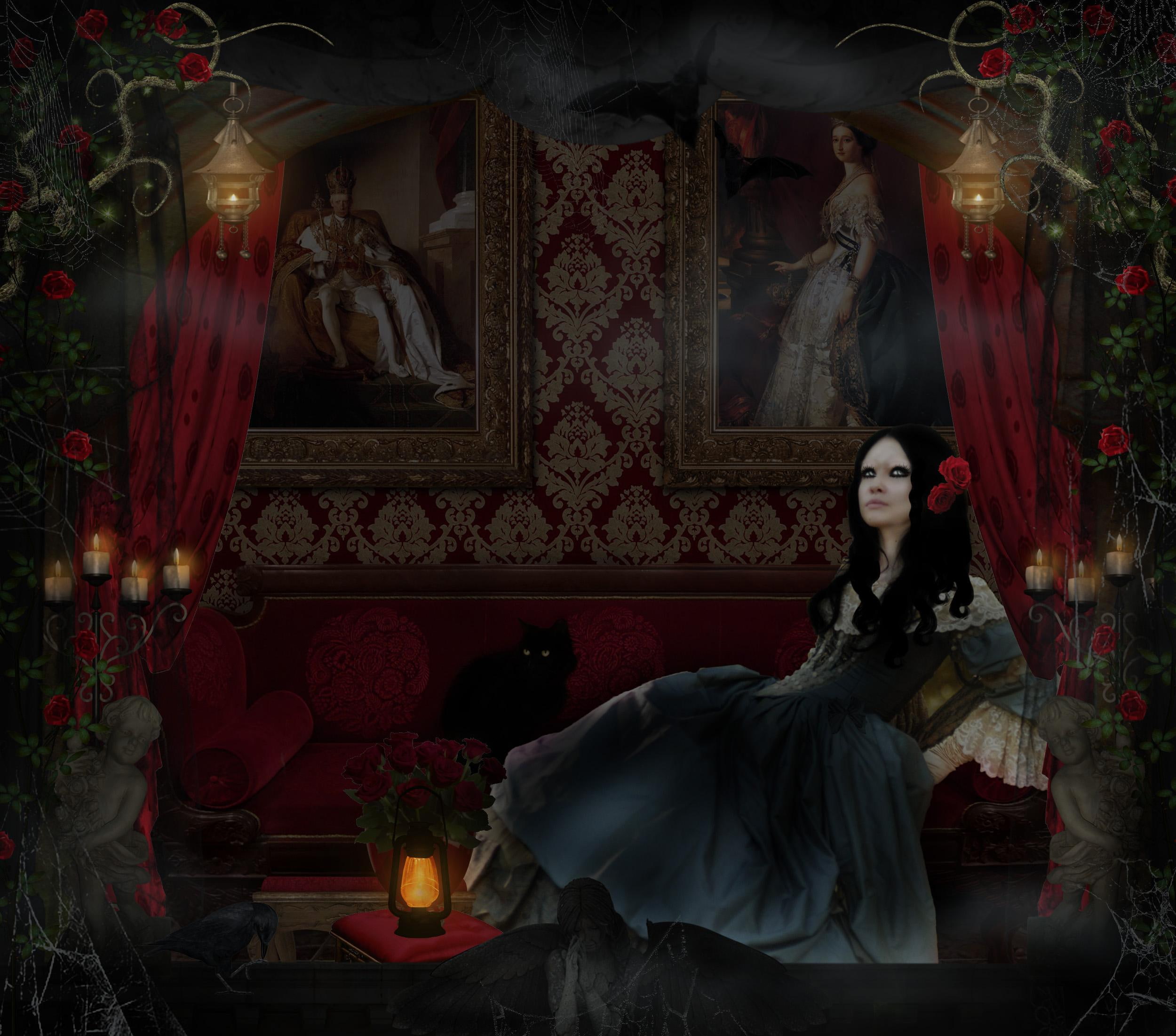 rose, 1080P, 3d and abstract, dark, lady, midnight, fantasy, HD Wallpaper