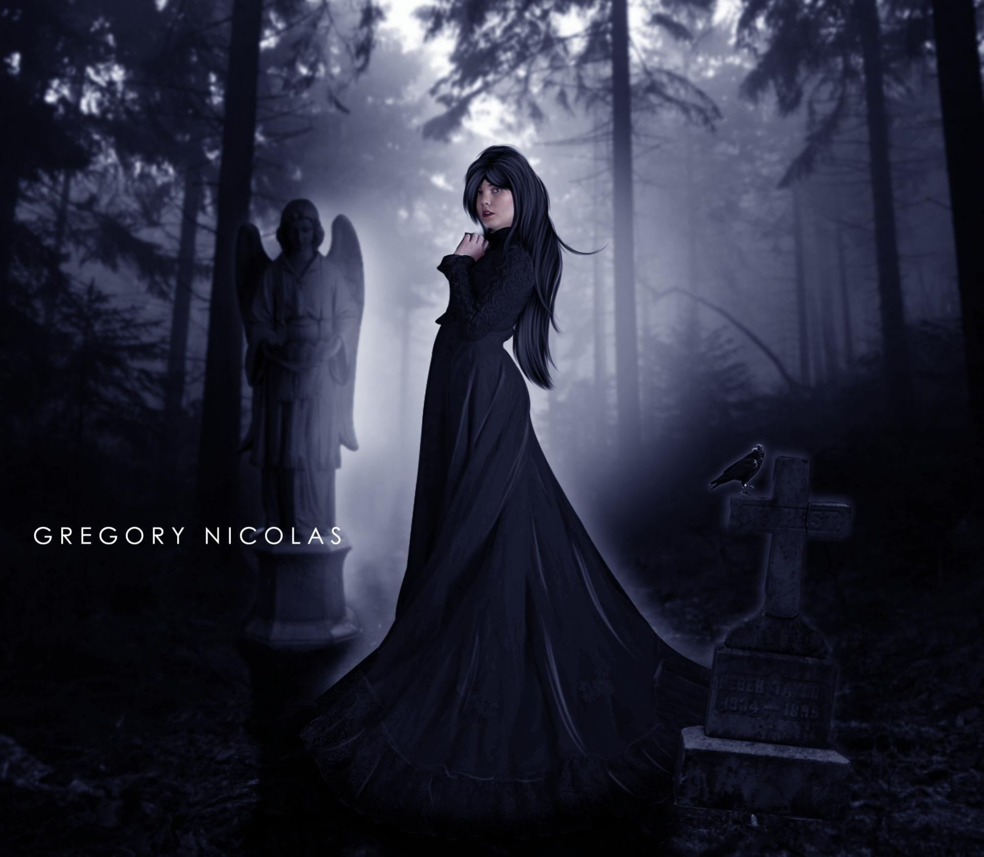 black, 3d and abstract, secrets, lady, gothic, 1080P, dark, death, fantasy, HD Wallpaper