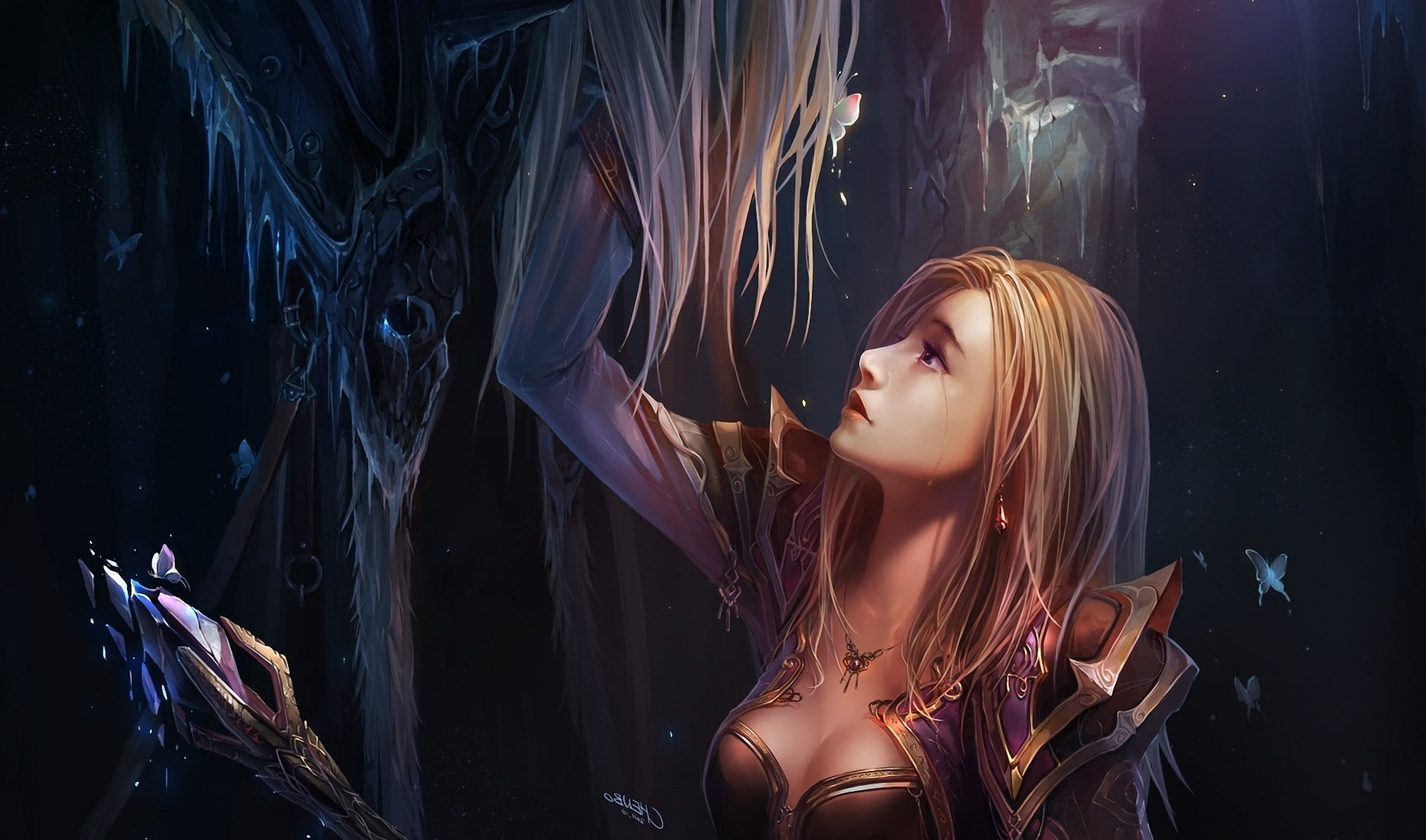 blond hair, one person, indoors, looking, young women, beauty, women, contemplation, 1080P, adult, hairstyle, profile view, young adult, headshot, artwork fantasy art warcraft jaina proudmoore arthas chenbo, HD Wallpaper