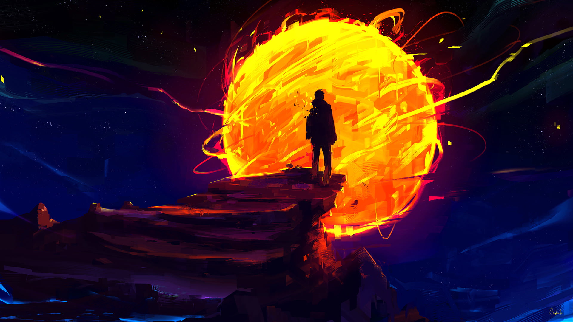 3,316 16:9 Aspect Ratio s (SFW), fire, sign, night, unrecognizable person, glowing, burning, one person, standing, fire - natural phenomenon, outdoors, HD Wallpaper