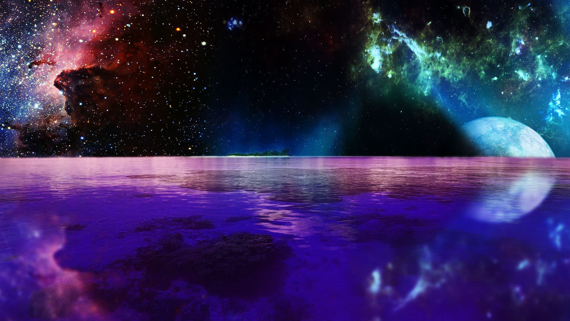 galaxy, scenics - nature, reflection, star - space, beauty in nature, 3,316 16:9 Aspect Ratio s (SFW), tranquil scene, nature, purple, outdoors, tranquility, HD Wallpaper