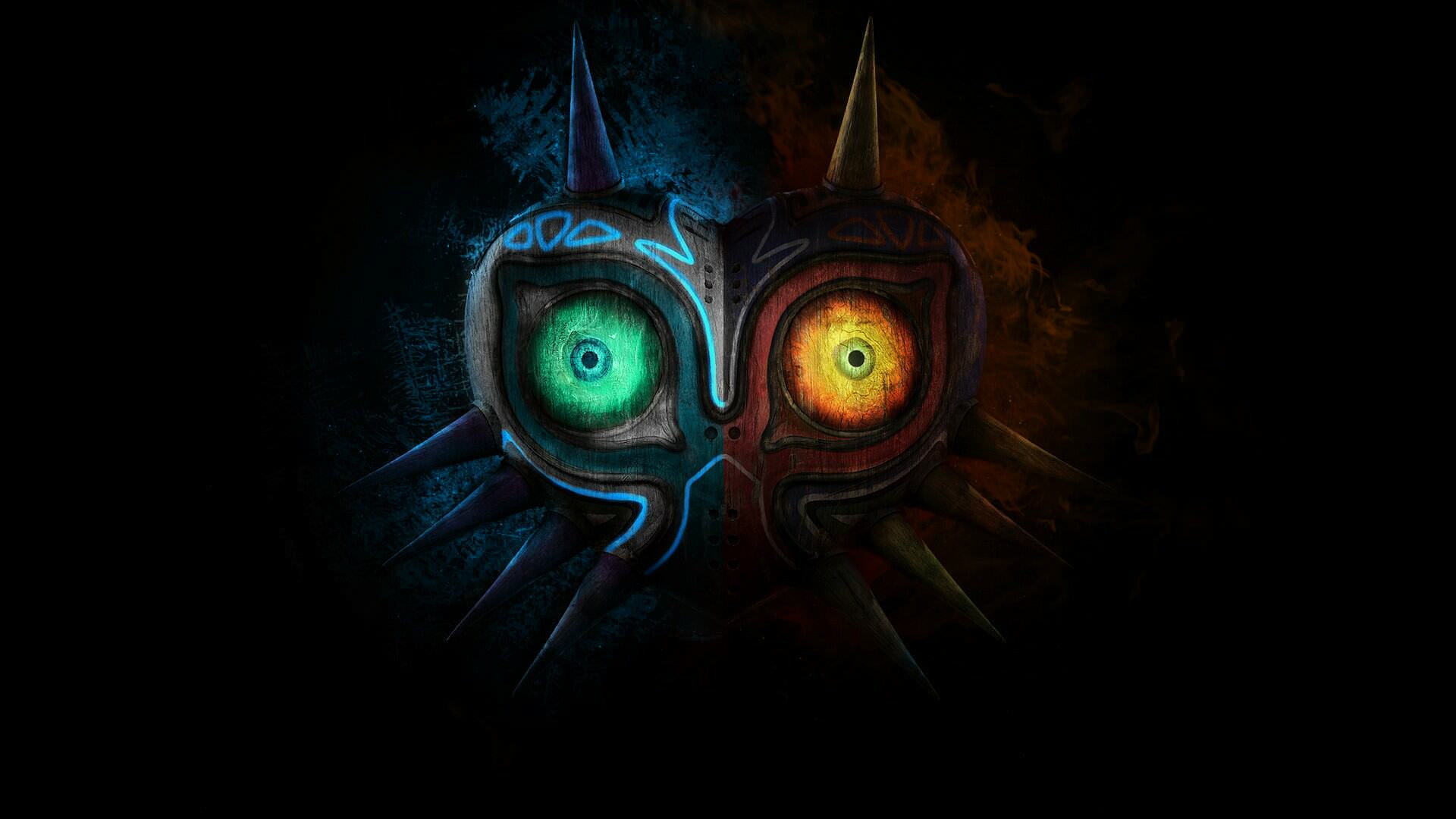 close-up, mask, glowing, blue, eye, mystery, spooky, no people, indoors, 3,316 16:9 Aspect Ratio s (SFW), light - natural phenomenon, dark, multi colored, HD Wallpaper