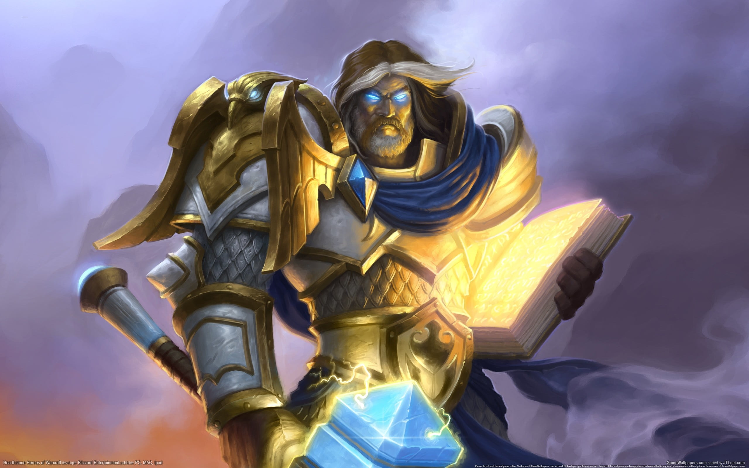 2K, male, blue, nature, low angle view, human representation, gold, religion, no people, gold colored, character, male likeness, Uther the Lightbringer, HD Wallpaper