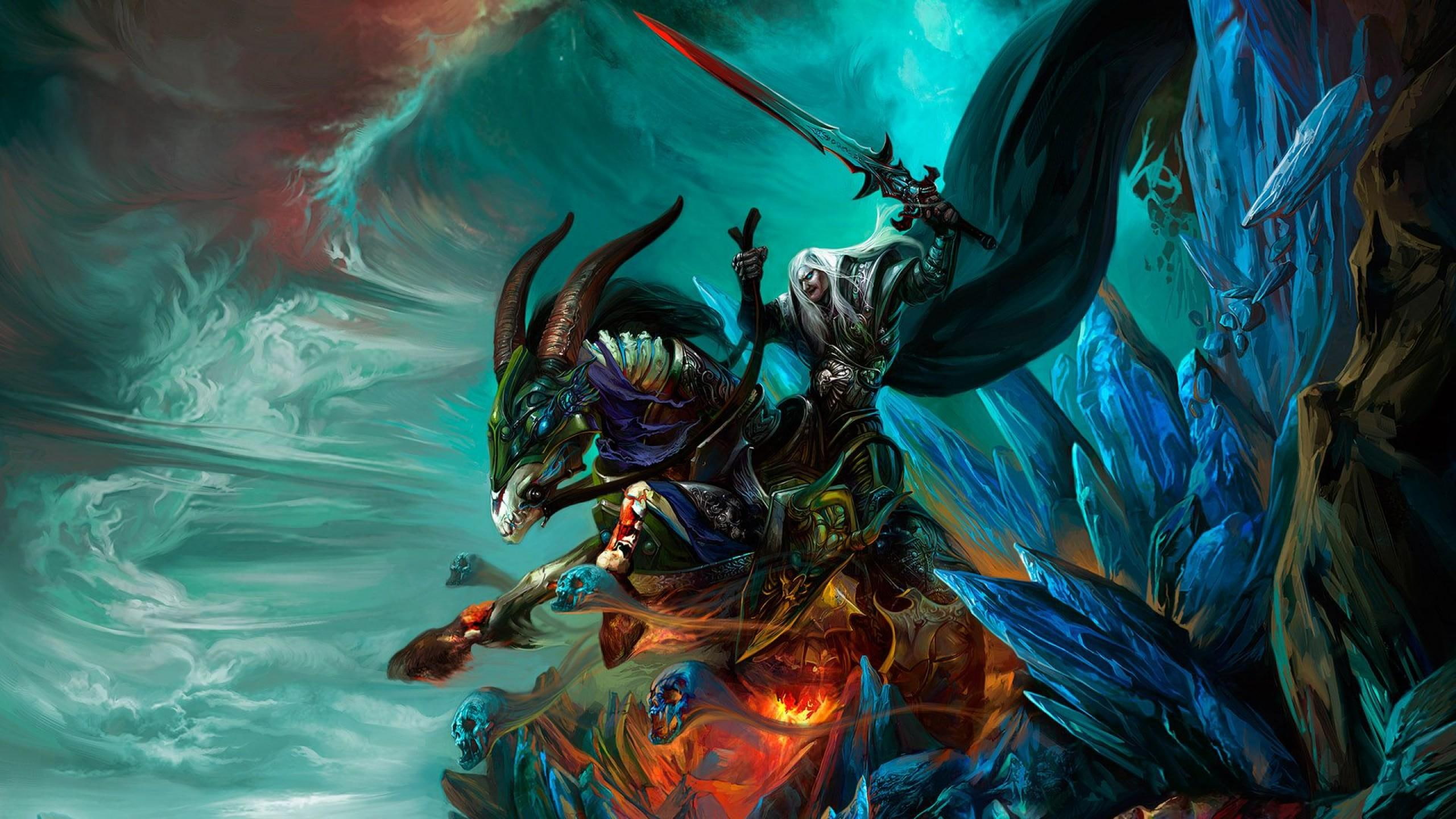 gallery, king, horns, lich, ragon, horses, swords, monster, wrath, 2K, image, artwork, frostmourne, HD Wallpaper