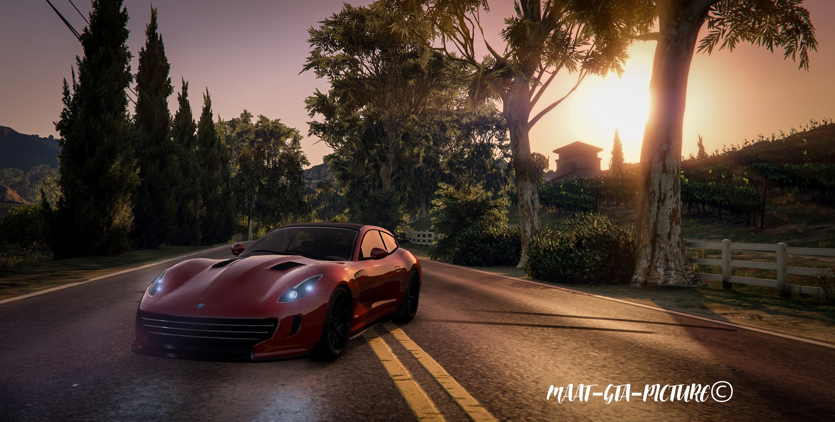 road marking, nature, land vehicle, sign, mode of transportation, maatpicture, transportation, travel, no people, sun, motor vehicle, Grand Theft Auto V, HD Wallpaper