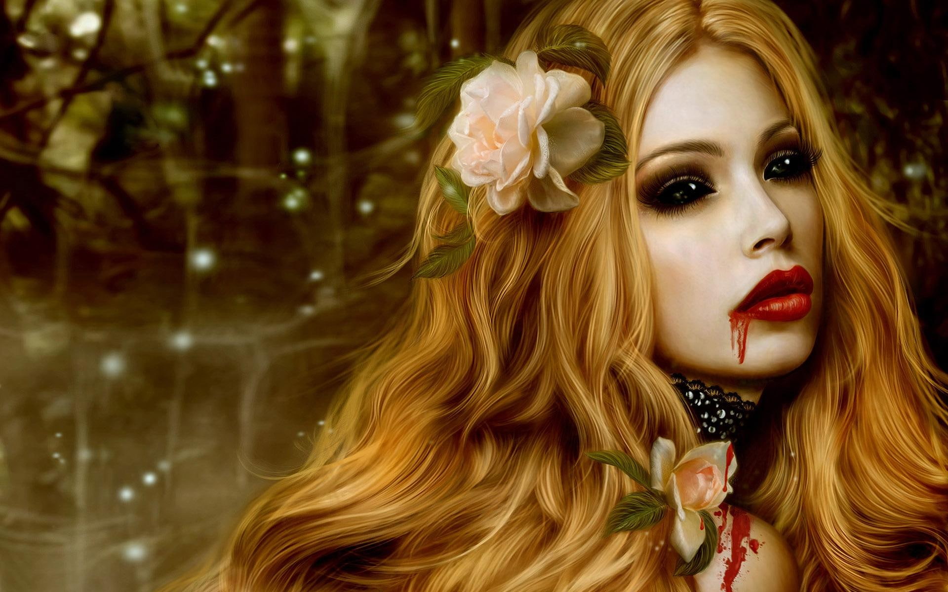 fantasy, abstract, 3d and abstract, vampires, girl, bloody, 1080P, girls, HD Wallpaper