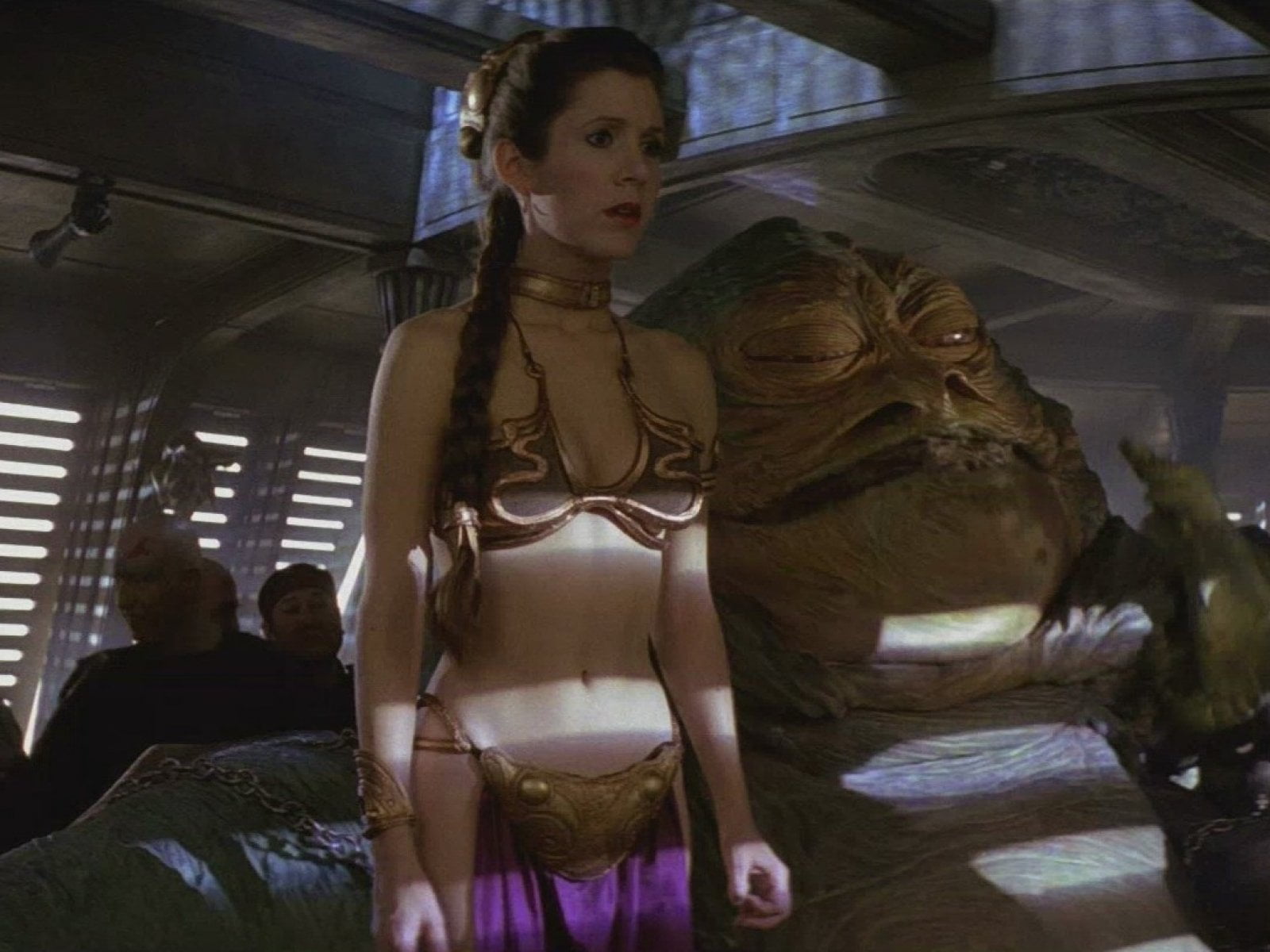 female likeness, Princess Leia, indoors, young women, human representation, Jabba the Hutt, representation, illuminated, clothing, Star Wars, spirituality, HD Wallpaper