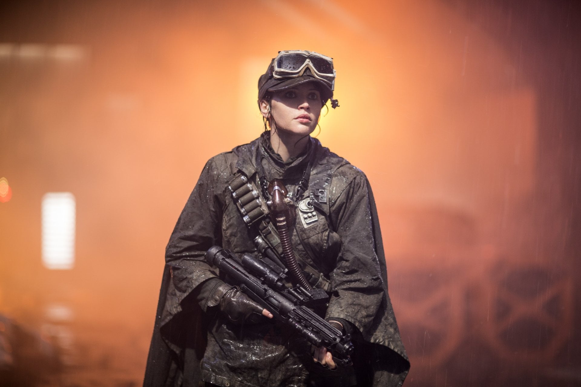 helmet, 1080P, government, gun, military, security, adult, one person, special forces, standing, clothing, weapon, Jyn Erso, Felicity Jones, uniform, young adult, HD Wallpaper