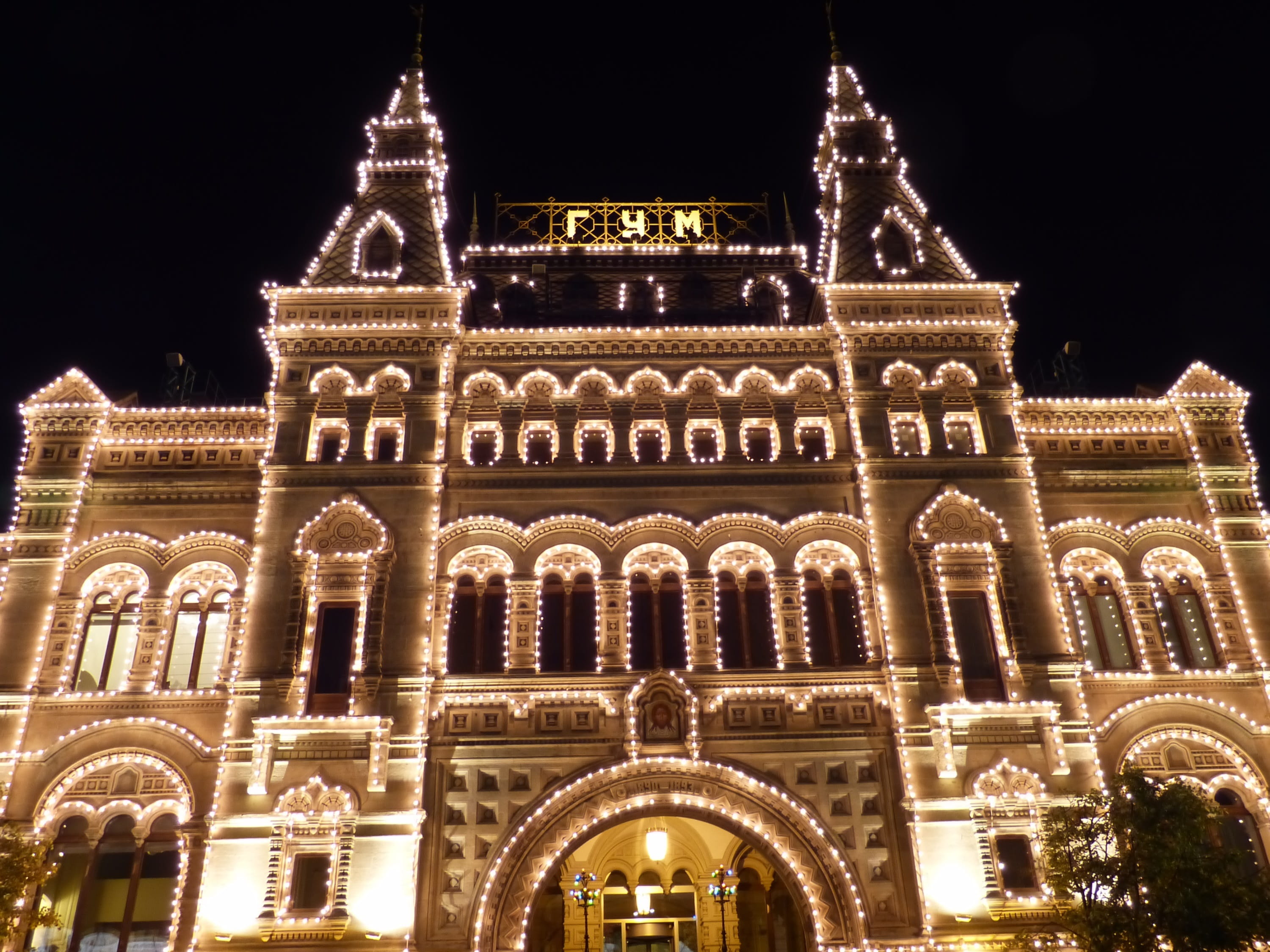 travel, nature, Historically, lights, moscow, history, sky, gum, 2K, travel destinations, night, arch, dark, Russia, tower, illuminated, architecture, HD Wallpaper
