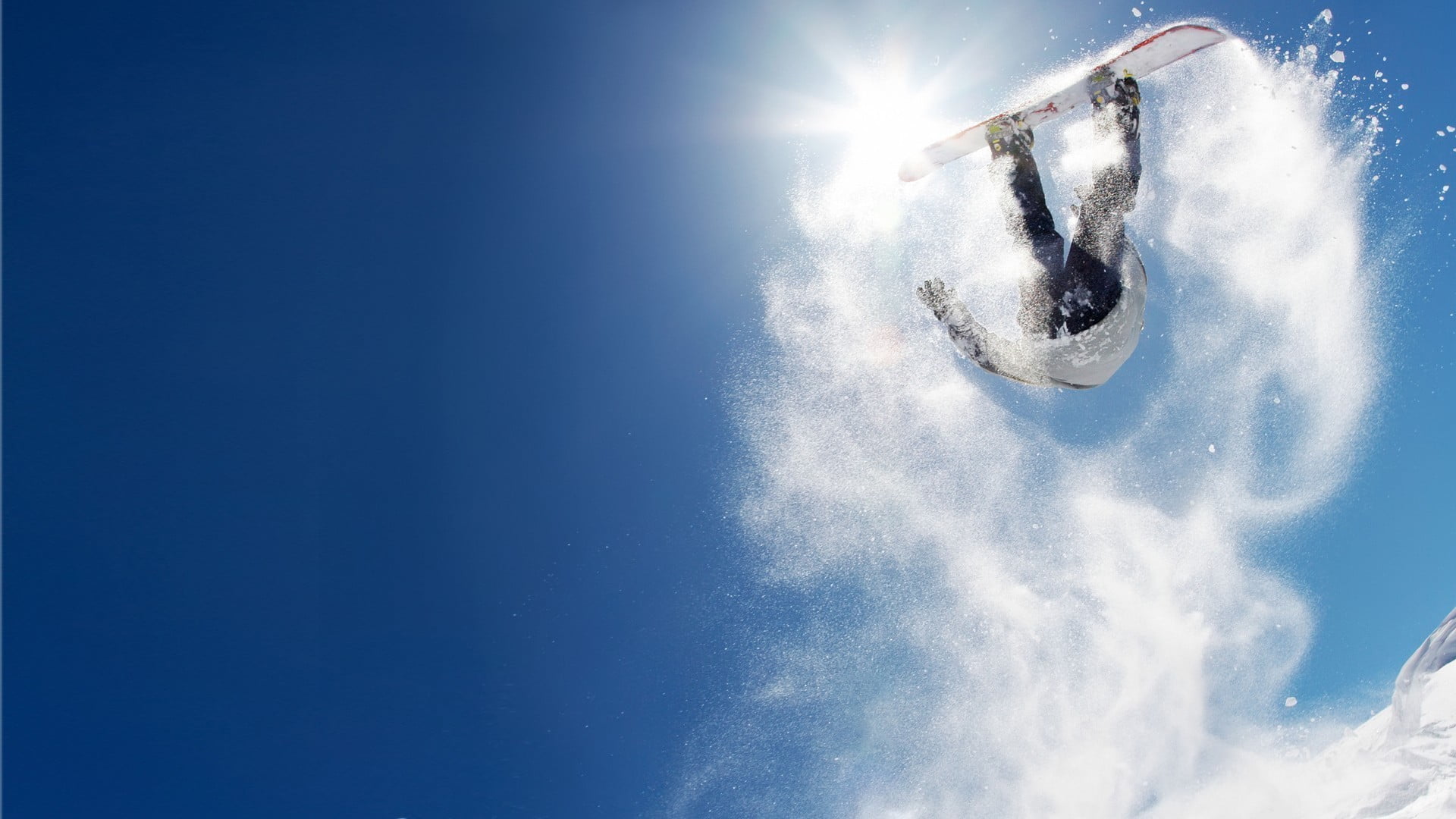 blue, 1080P, low angle view, extreme sports, motion, snowboarding, positive emotion, nature, sky, one person, cold temperature, mountain, skill, white, HD Wallpaper