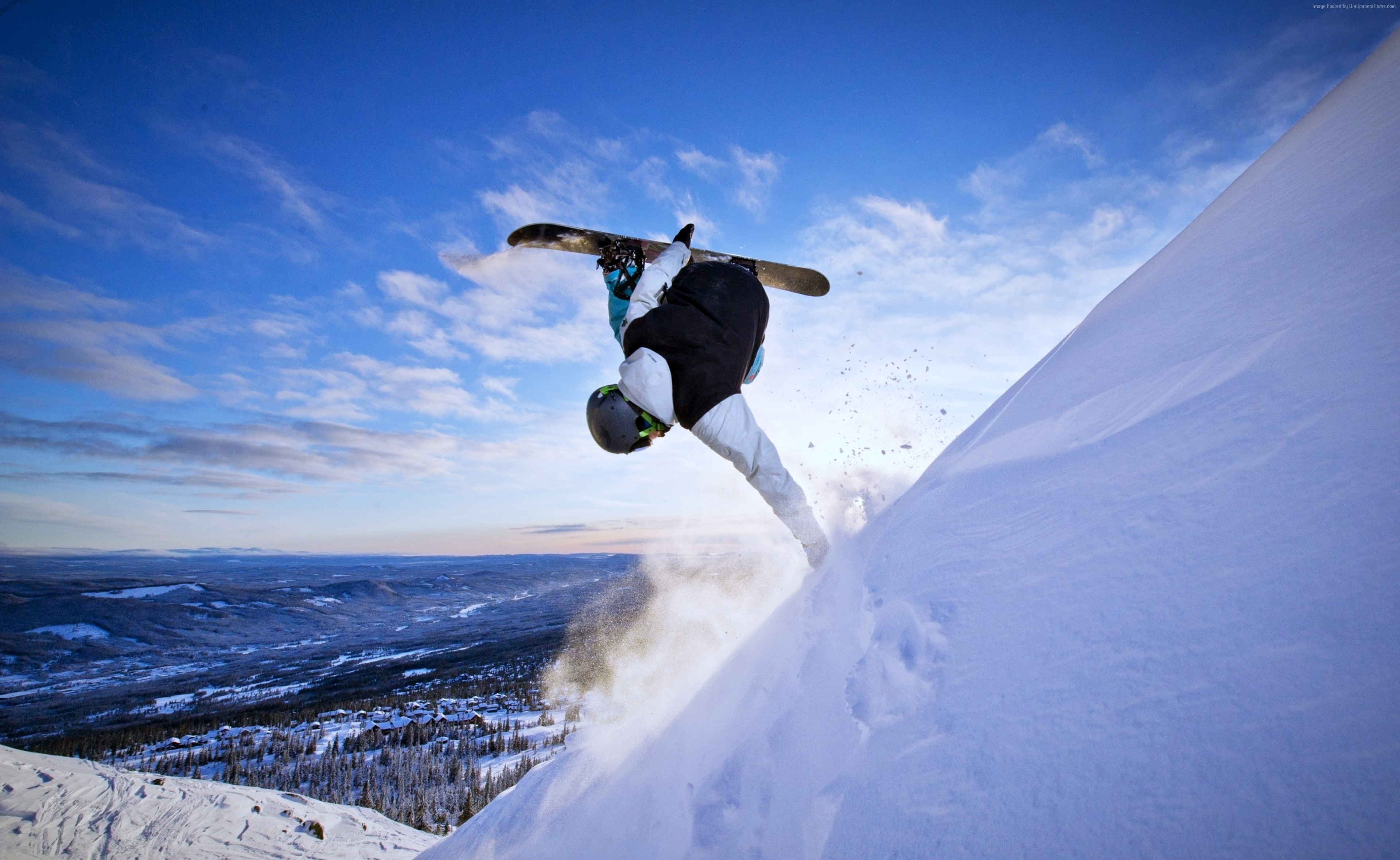 leisure activity, body part, joy, 4K, warm clothing, jumping, freedom, skill, full length, limb, cold temperature, exhilaration, vitality, mountain, winter, HD Wallpaper