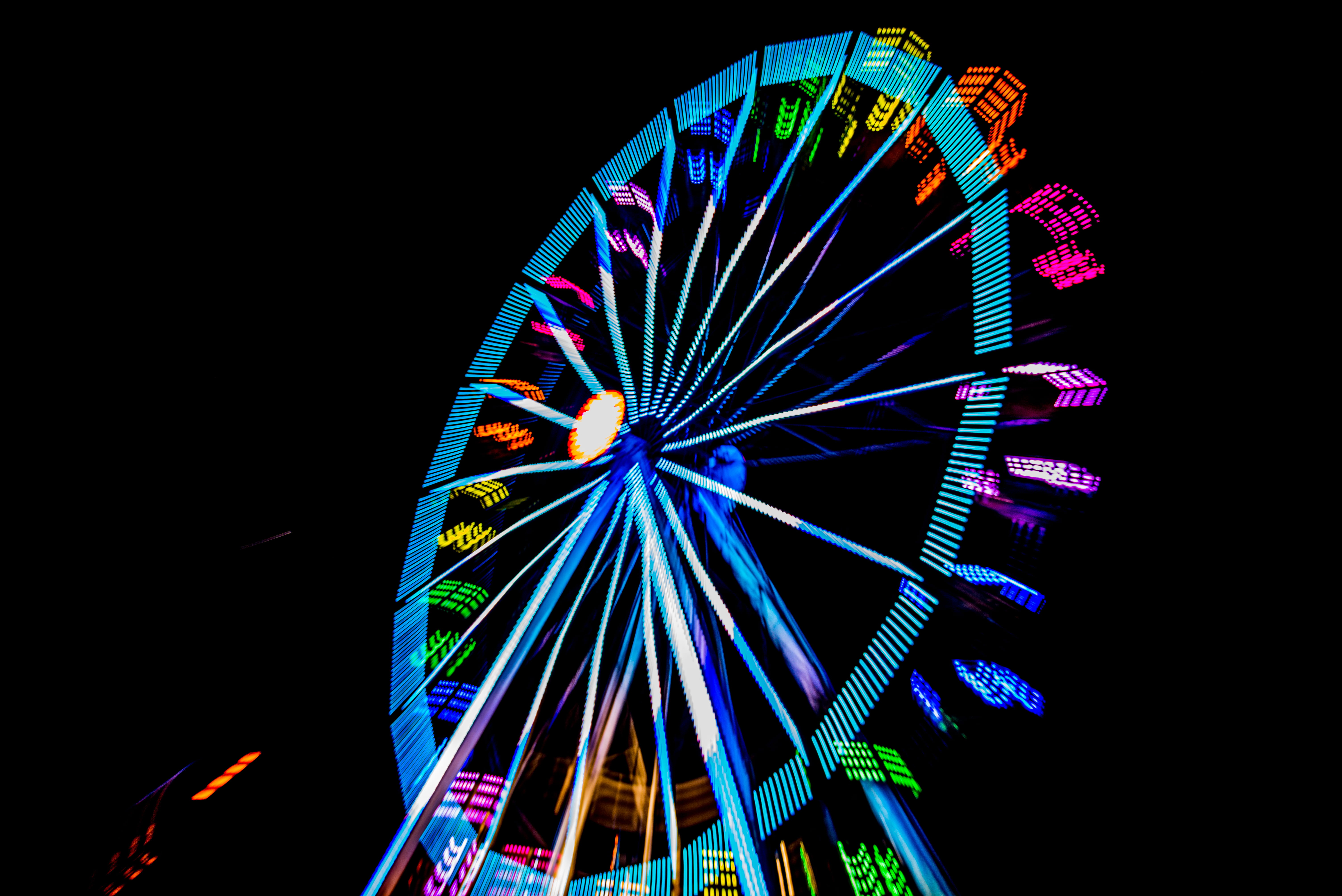multi colored, no people, wheel, entertainment, exhilaration, spinning, arts culture and entertainment, low angle view, evening, giant wheel, ferris wheel, HD Wallpaper