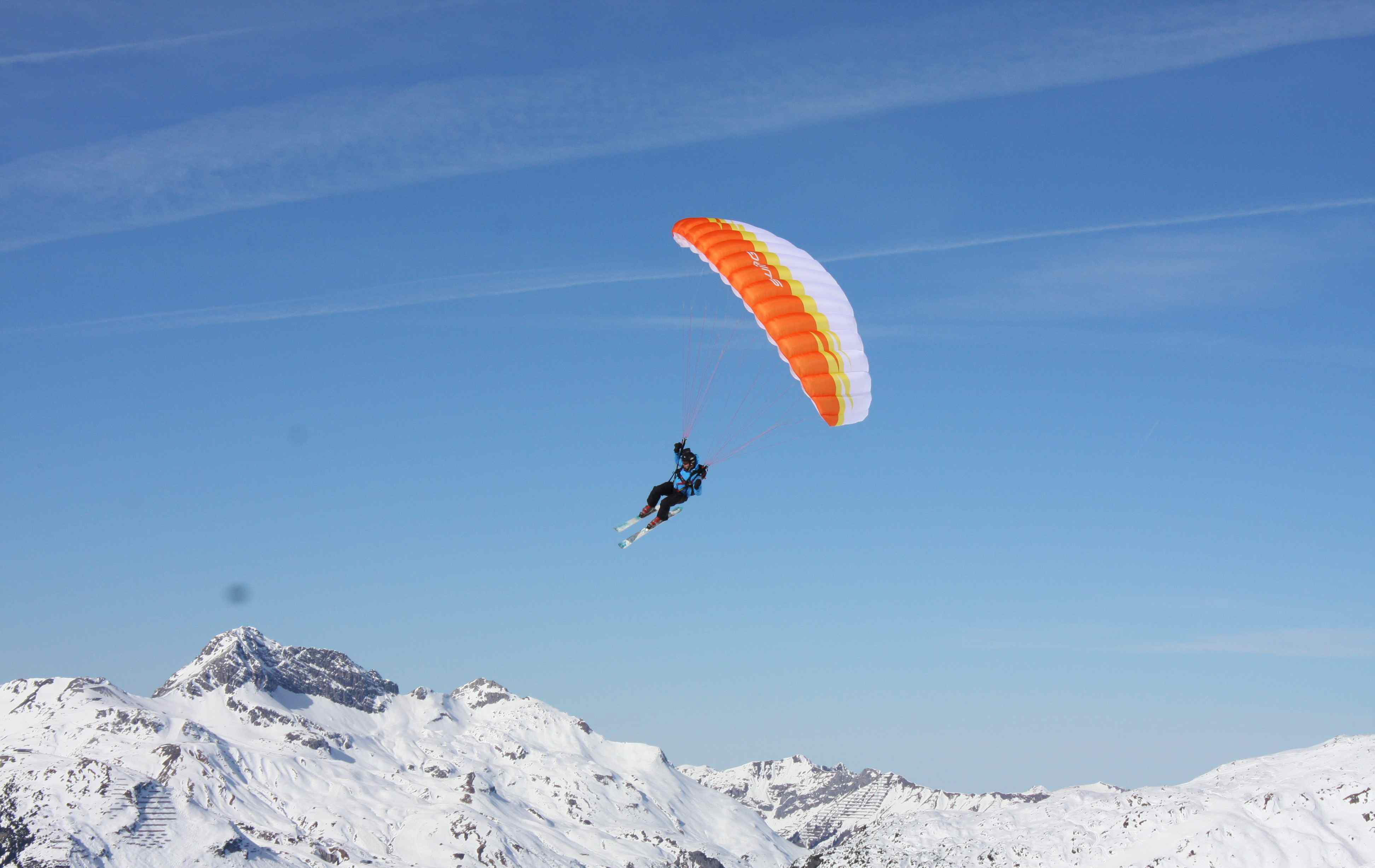 outdoors, real people, freedom, adventure, sport, mountain, snowcapped mountain, leisure activity, mountain range, unrecognizable person, flying, mid-air, HD Wallpaper