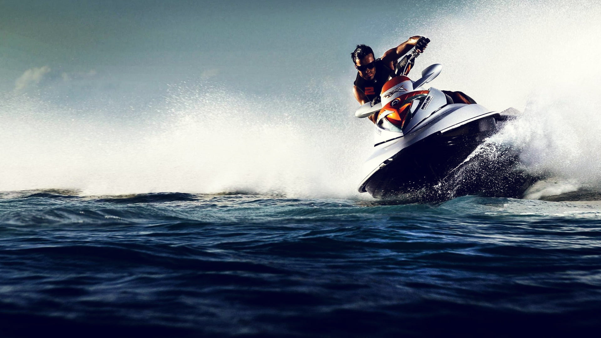 horizon, leisure, motorboat, speed, clouds, splashing, holiday, adventure, travel, adult, outdoors, positive emotion, relaxation, fun, one person, summer, HD Wallpaper