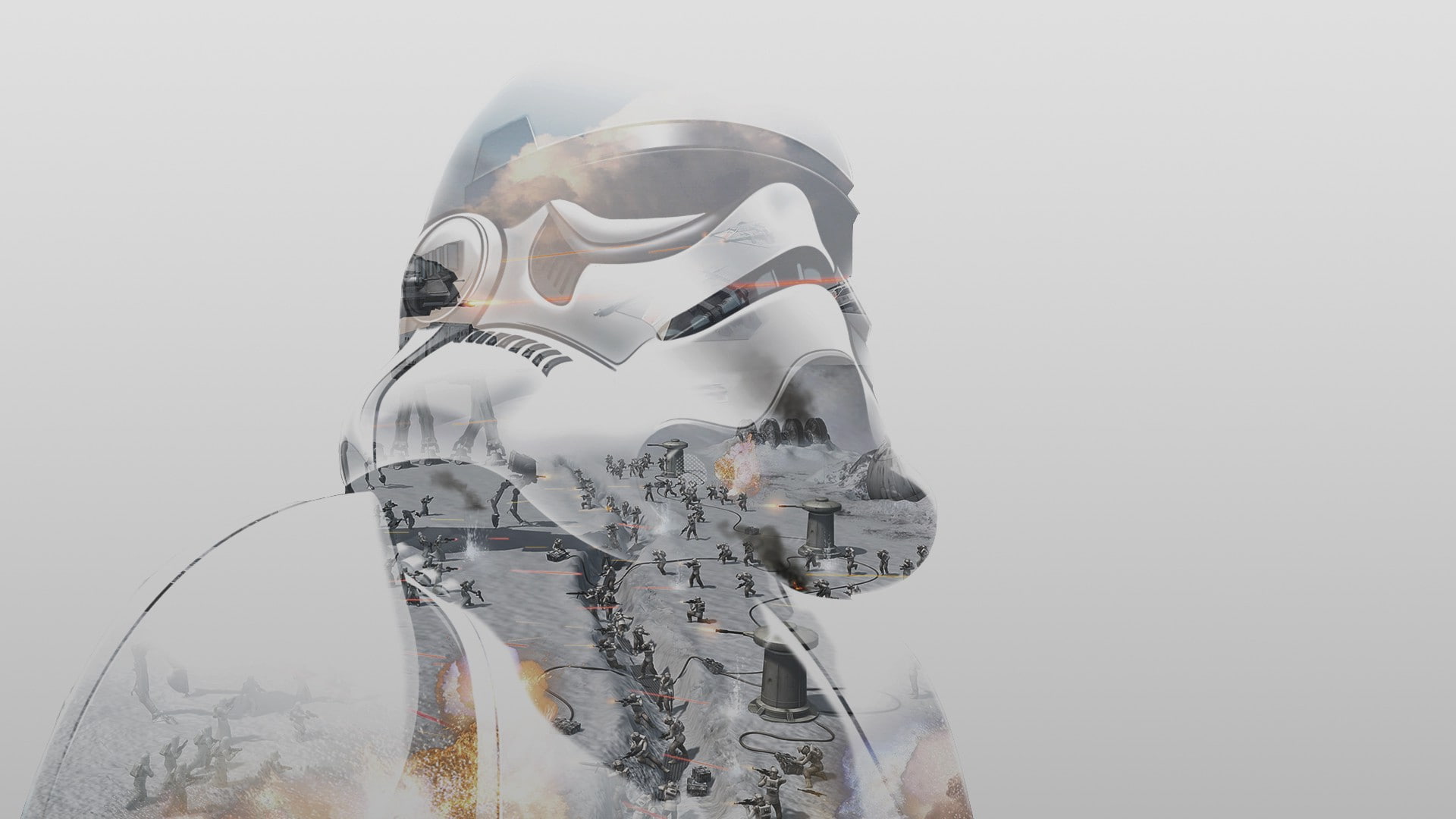 multiple exposure, holding, stormtrooper, technology, obscured face, representation, white background, young adult, unrecognizable person, Double Exposure, HD Wallpaper