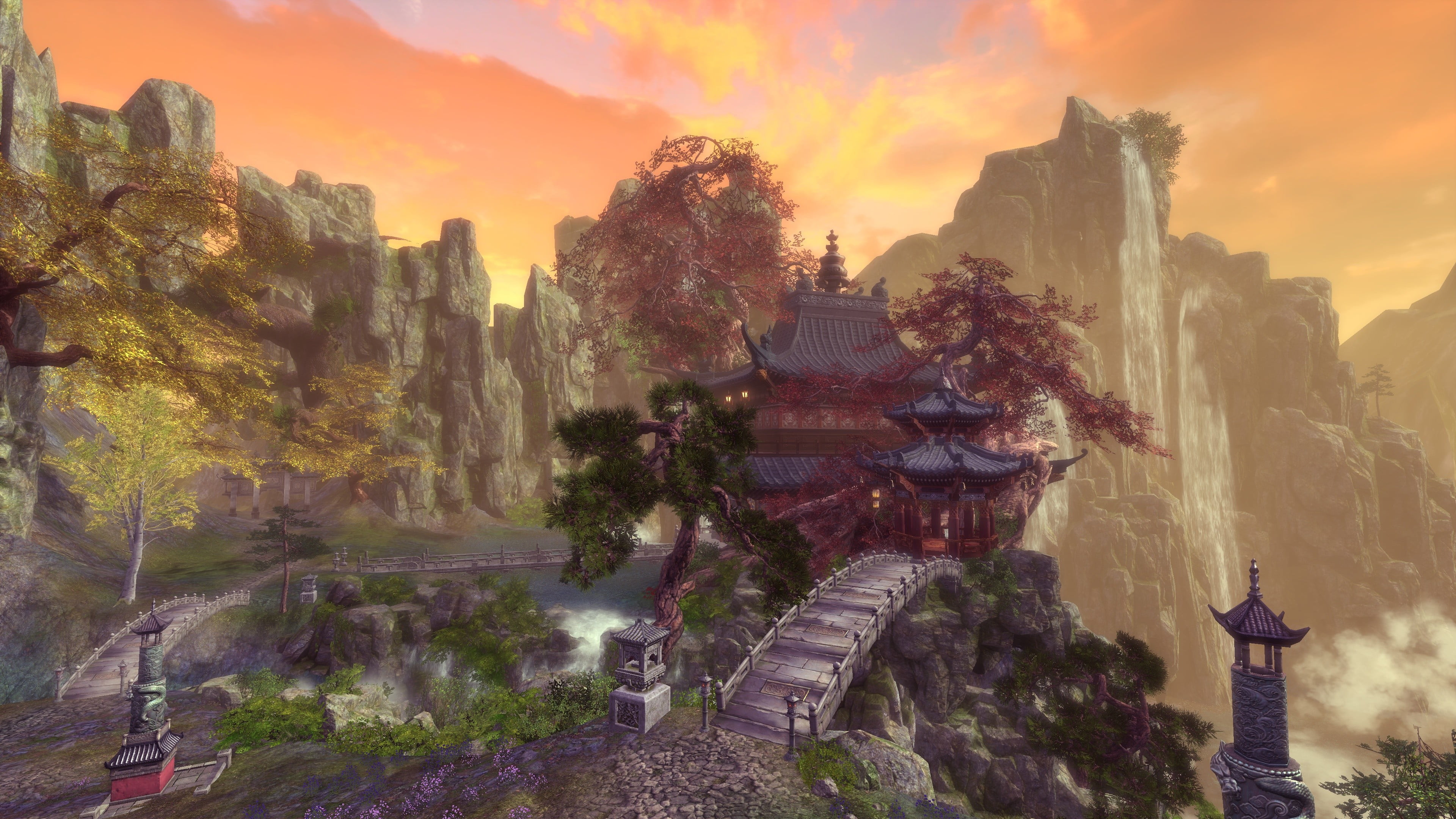 plant, travel, Blade and Soul, the past, travel destinations, illustration, religion, temple, mountain, outdoors, tree, black, built structure, building, HD Wallpaper