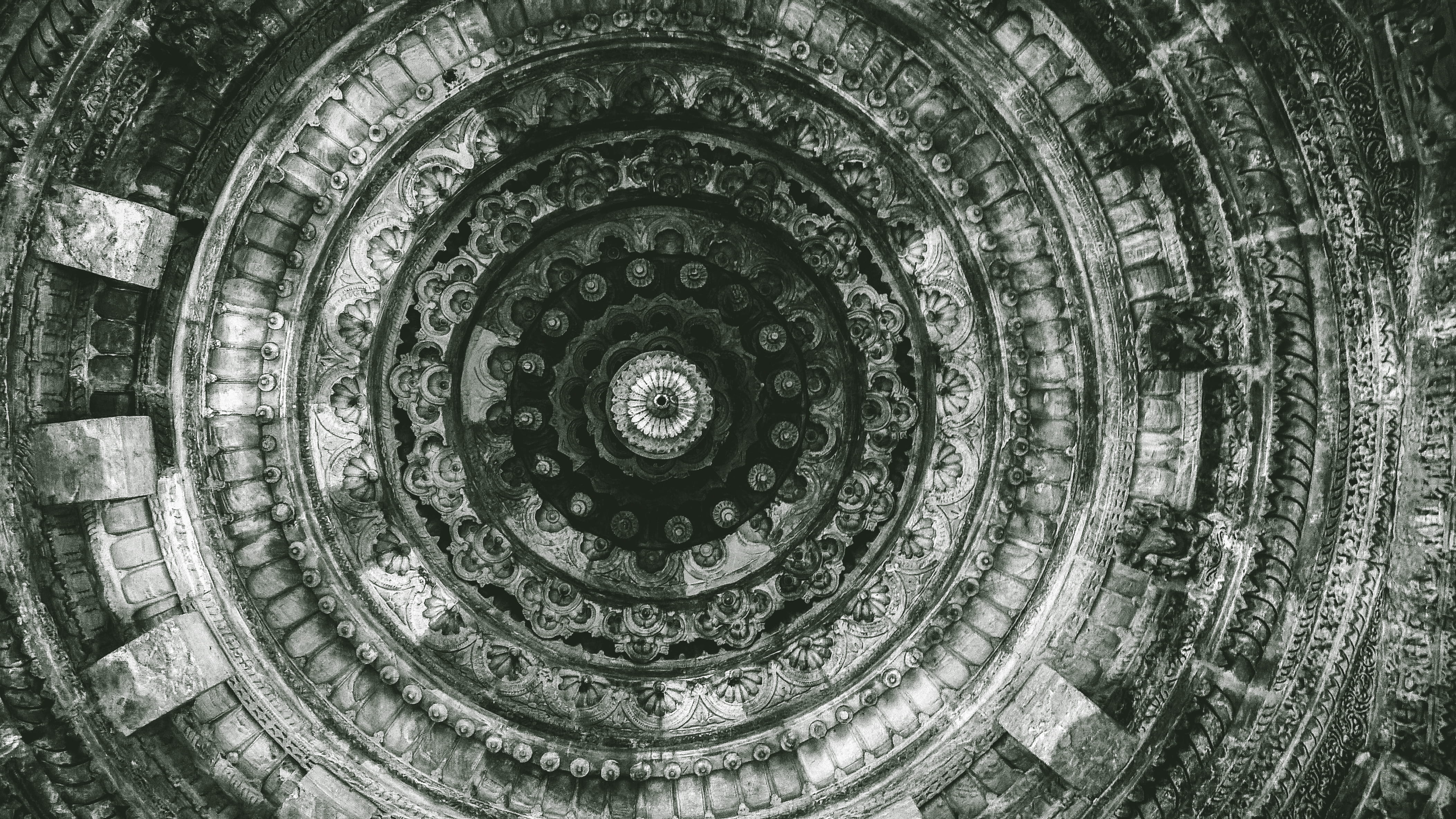india, building, hindu, symmetry, geometric shape, black, architecture, indian, geometric, ornate, circle, cupola, religion, pattern, temple, built structure, HD Wallpaper