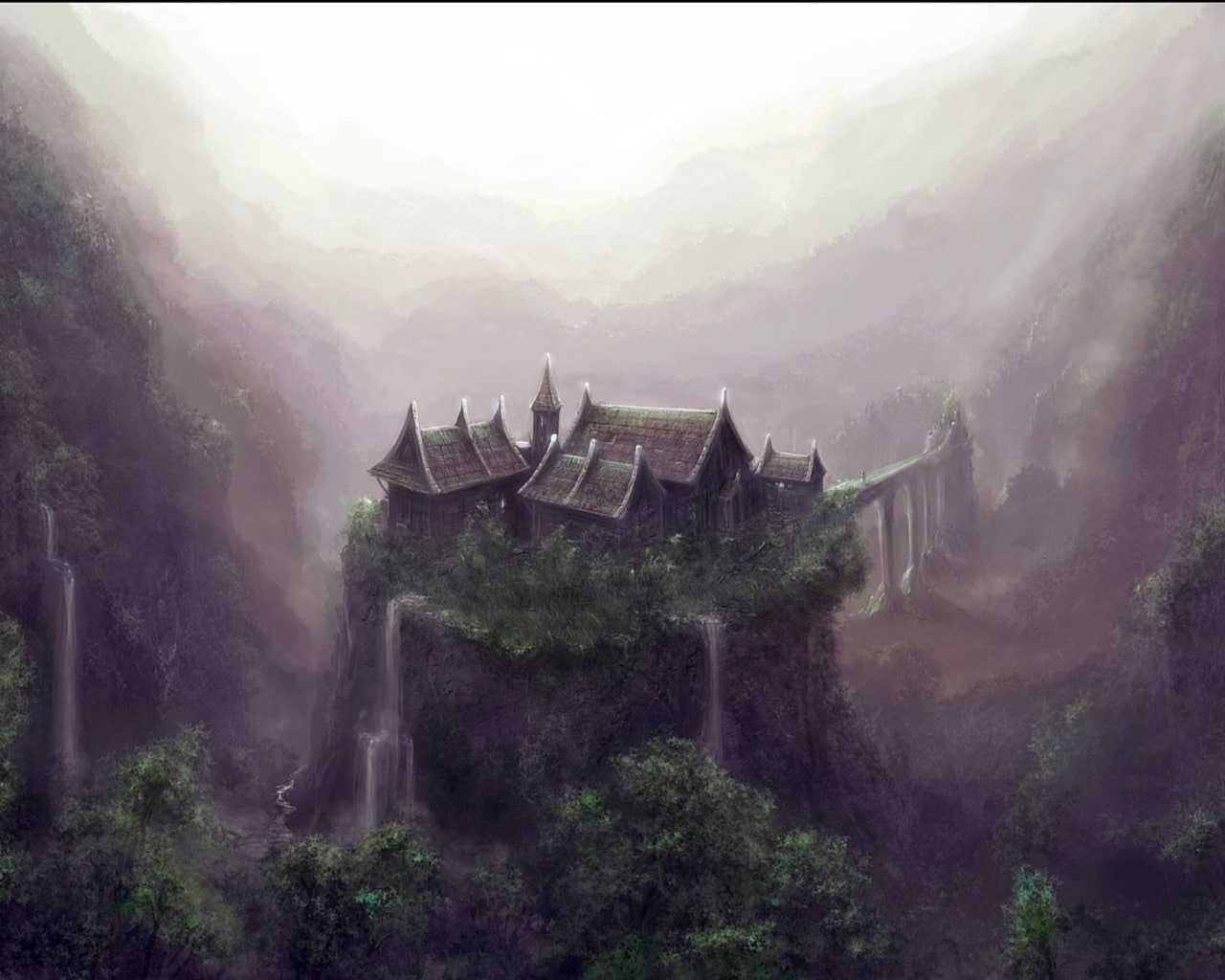 black, fantasy, 720P, hd, temple, landscape, HD Wallpaper