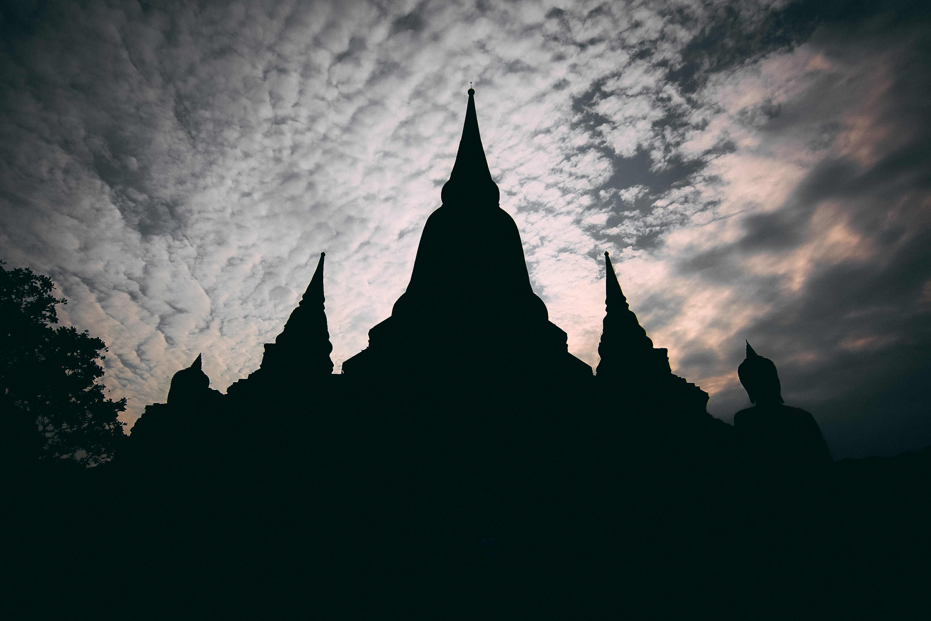 black, the past, place of worship, thai, building, archaeology, ancient civilization, pagoda, travel destinations, temple, silhouette, cloud - sky, built structure, HD Wallpaper