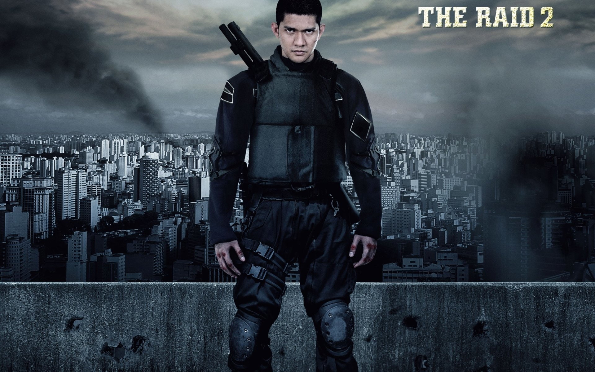building exterior, technology, uniform, one person, digital composite, building, city, communication, weapon, standing, men, holding, adult, Movie, portrait, HD Wallpaper