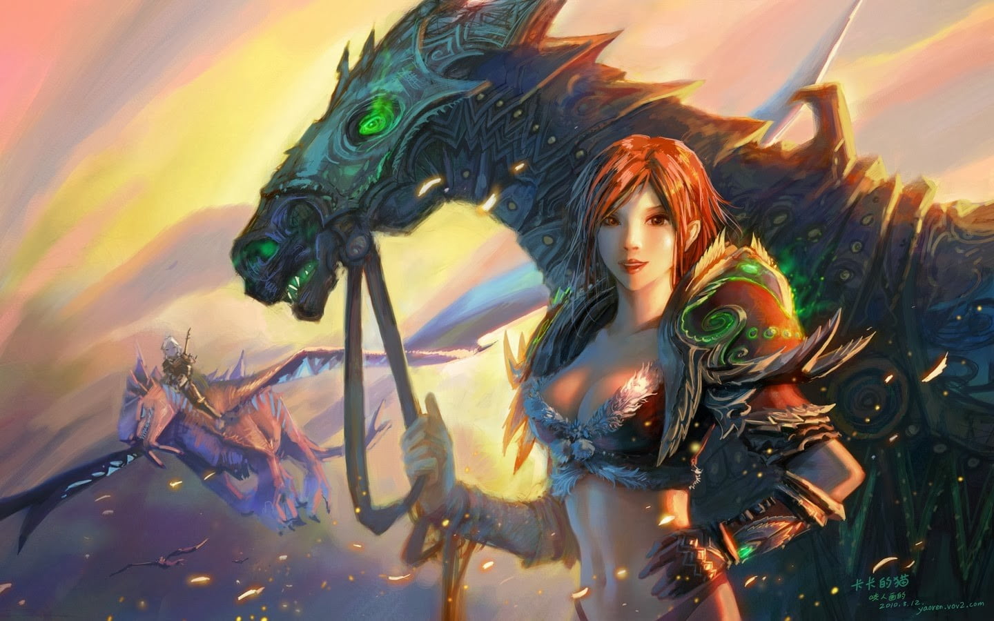 woman, portrait,  World of Warcraft, horse, dragon, hairstyle, beautiful woman, contemplation, holding, fantasy art, women, digital, lifestyles, HD Wallpaper