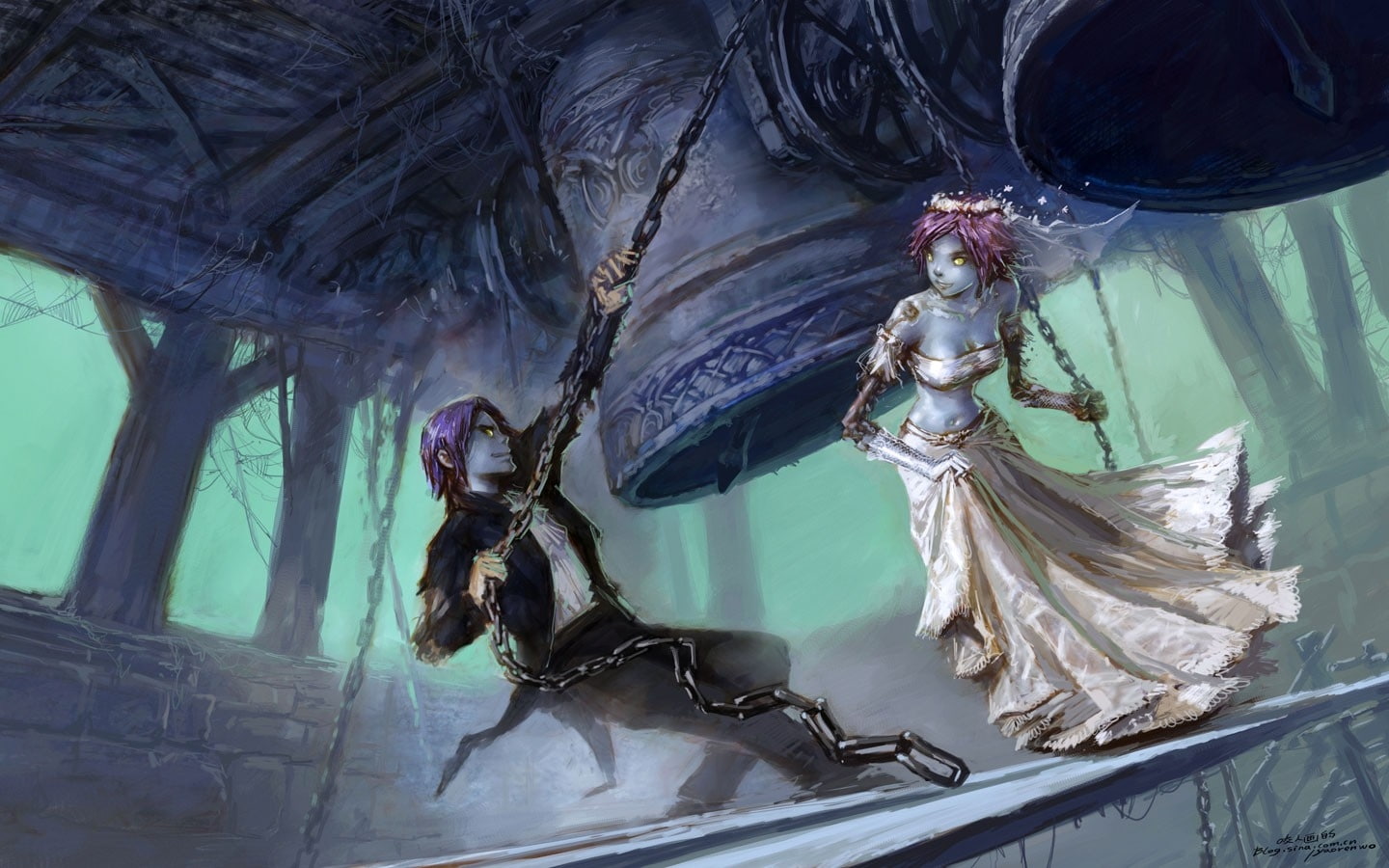 yaorenwo, games, warcraft, 720P, artwork, bells, fantasy art, Dress, weddings, fantasy, Video Games, art, hd, world, world of warcraft, brides, Undead, HD Wallpaper