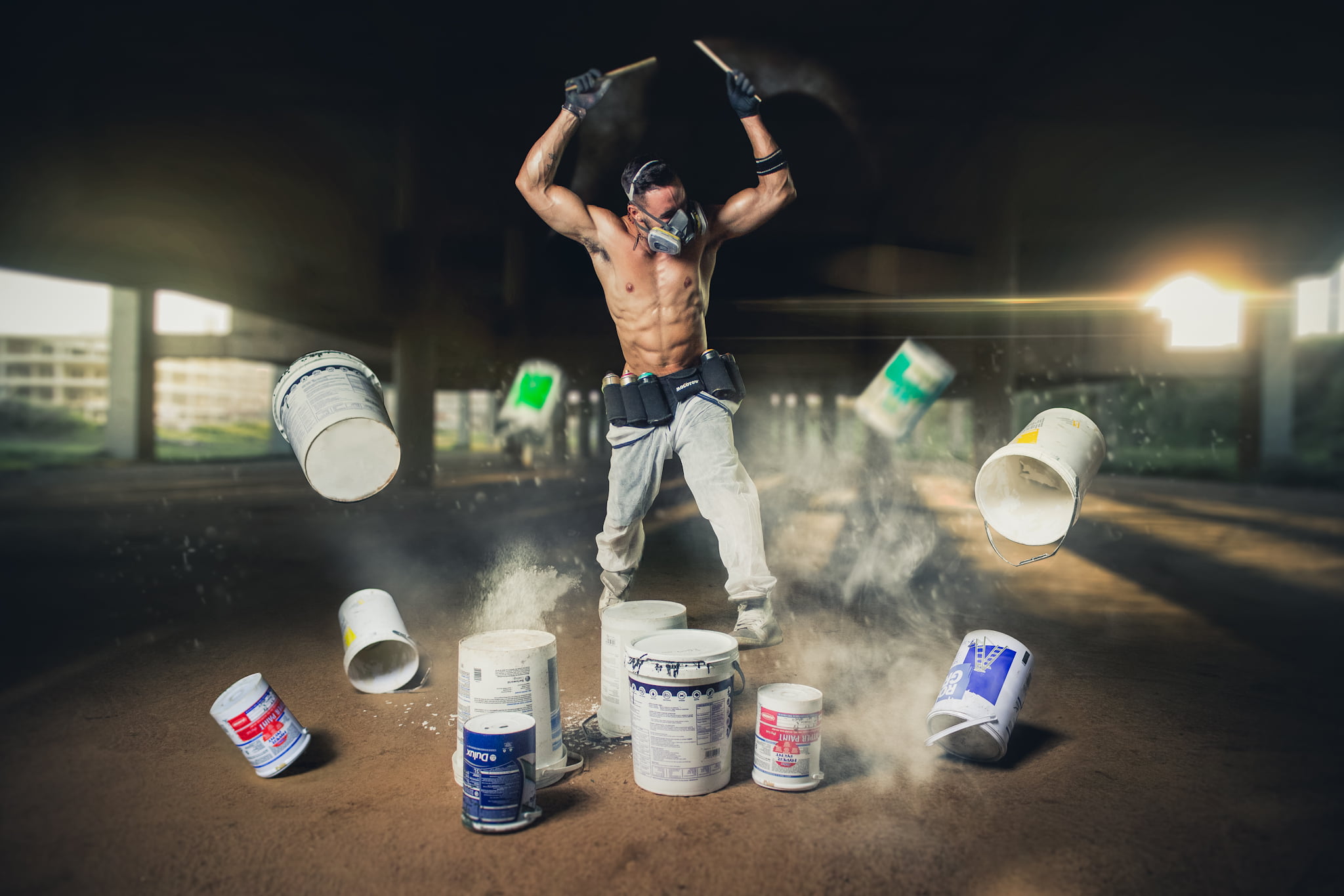 respirator, 1080P, music, paint, guy, bucket, HD Wallpaper