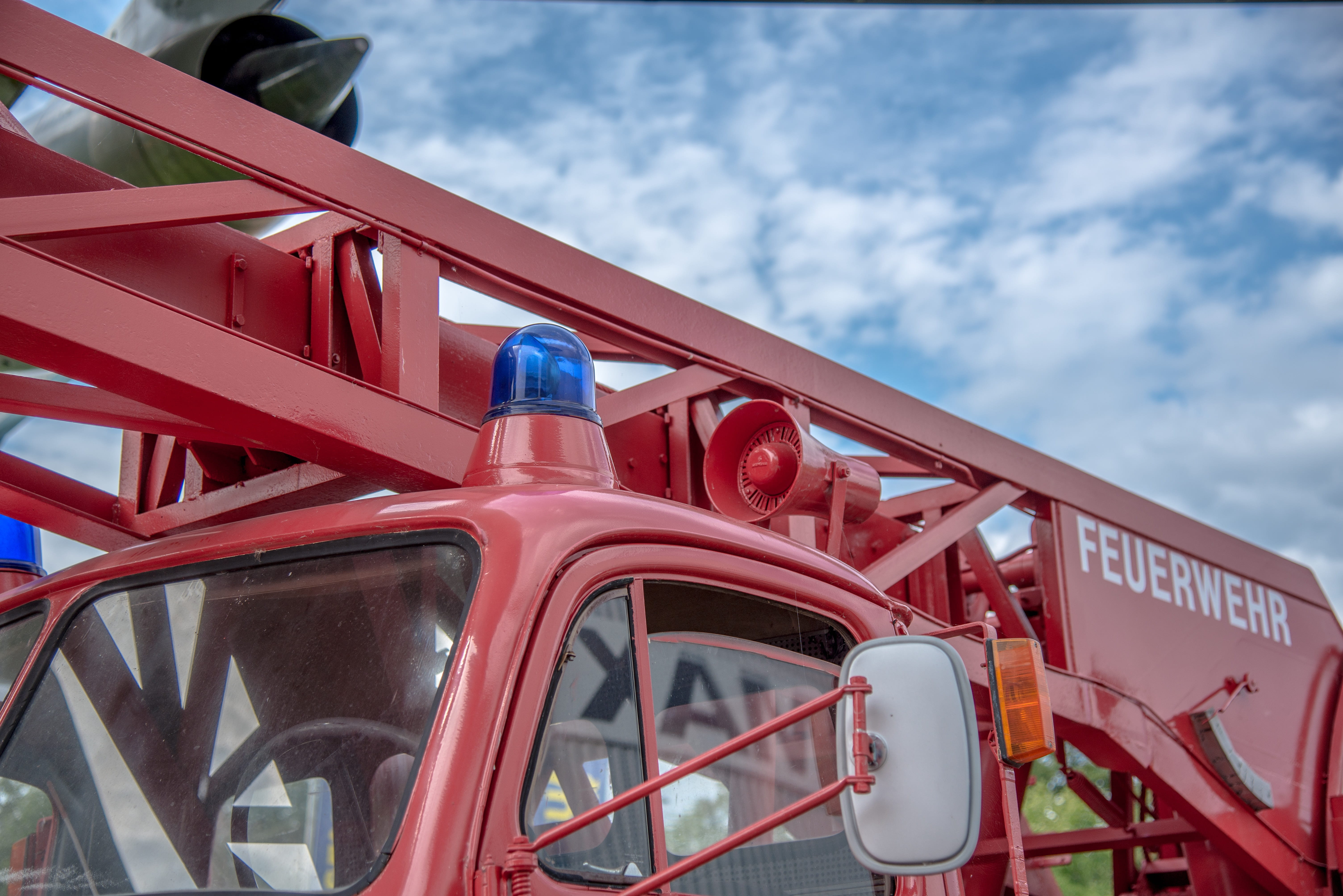 cart, auto, vehicle, rescue, cloud - sky, civil protection, security, railing, fire escape, metal, head of rescue, transportation, no people, mode of transportation, HD Wallpaper