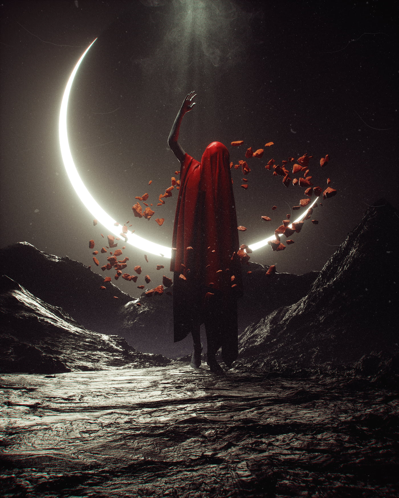 red, cloack, 720P, fictional, rocks, Phone HD Wallpaper