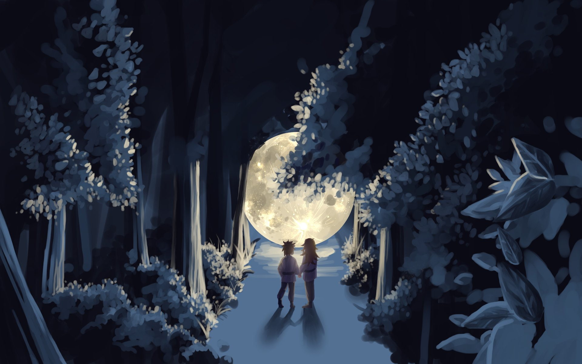 naruto, 1080P, child, brothers, Ootsutsuki Indra, night, moon, Ootsutsuki Ashura, by Kong__0u0, HD Wallpaper