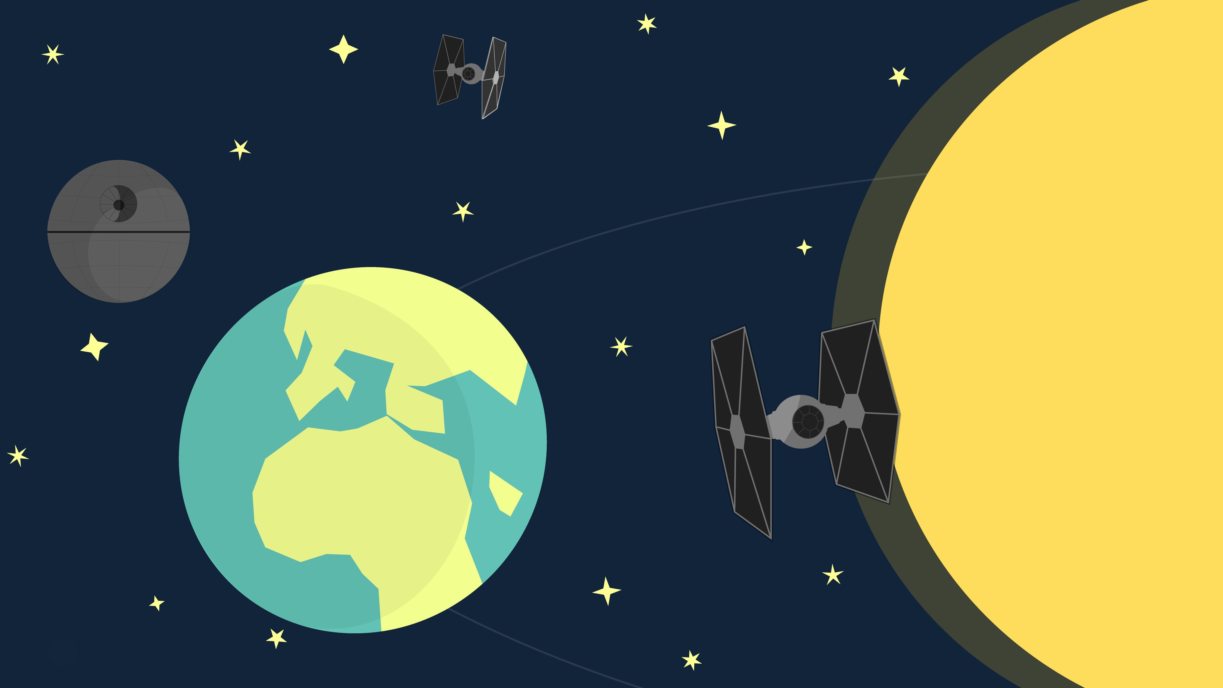 minimalism, Death Star, Star Wars, 5K, artwork, Earth, TIE Fighter, HD Wallpaper