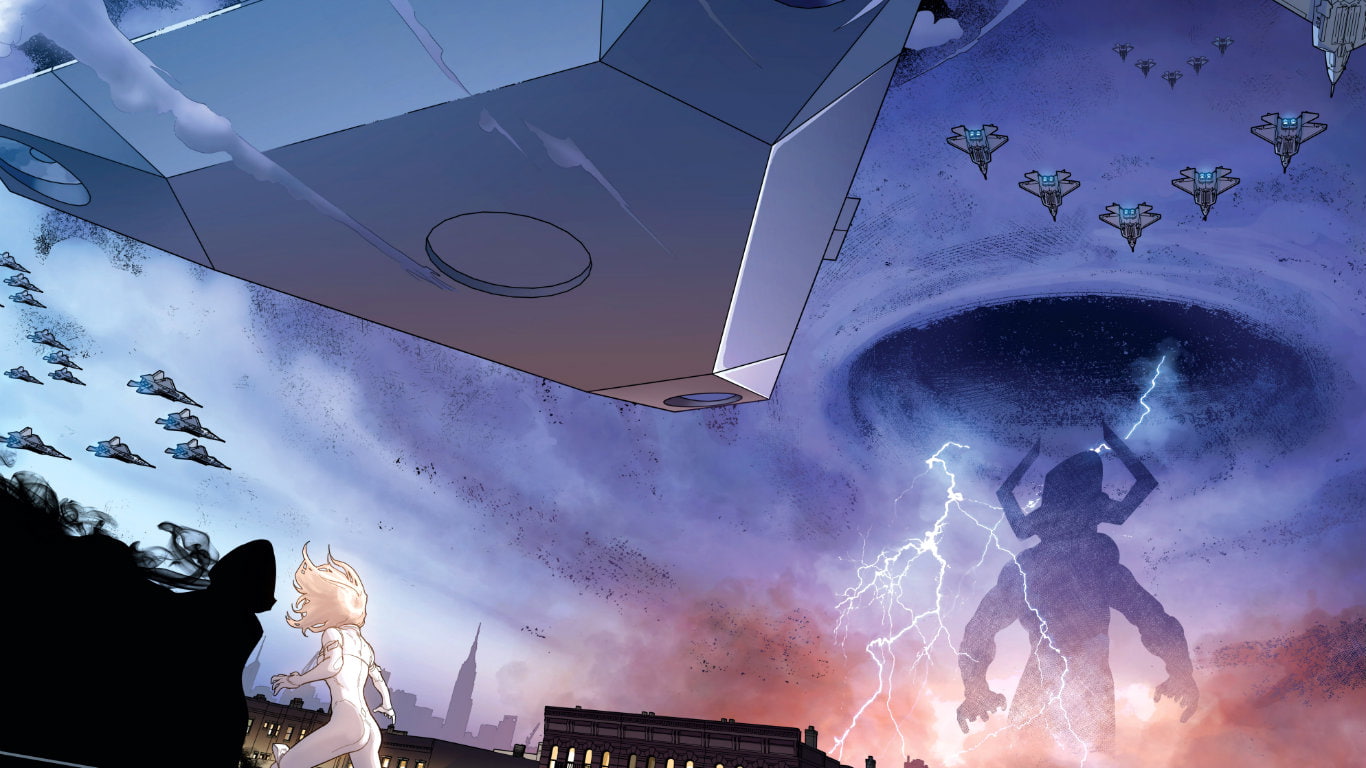 cartoon/comic, jets, hd, galactus, 720P, marvel, lightning, HD Wallpaper