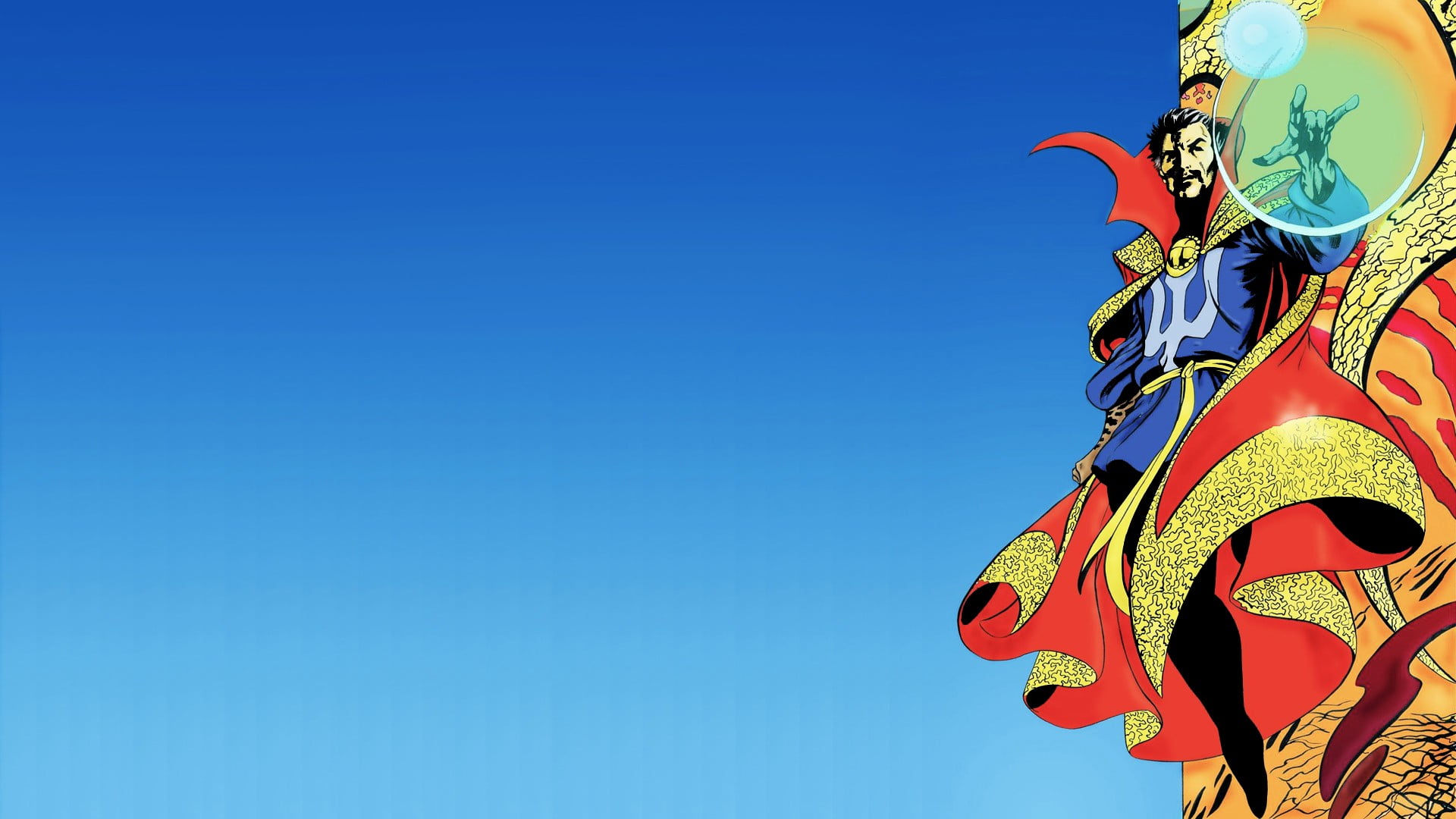 copy space, Doctor Strange, craft, multi colored, design, architecture, man, illustration, blue, nature, pattern, representation, haired, red, 1080P, creativity, HD Wallpaper