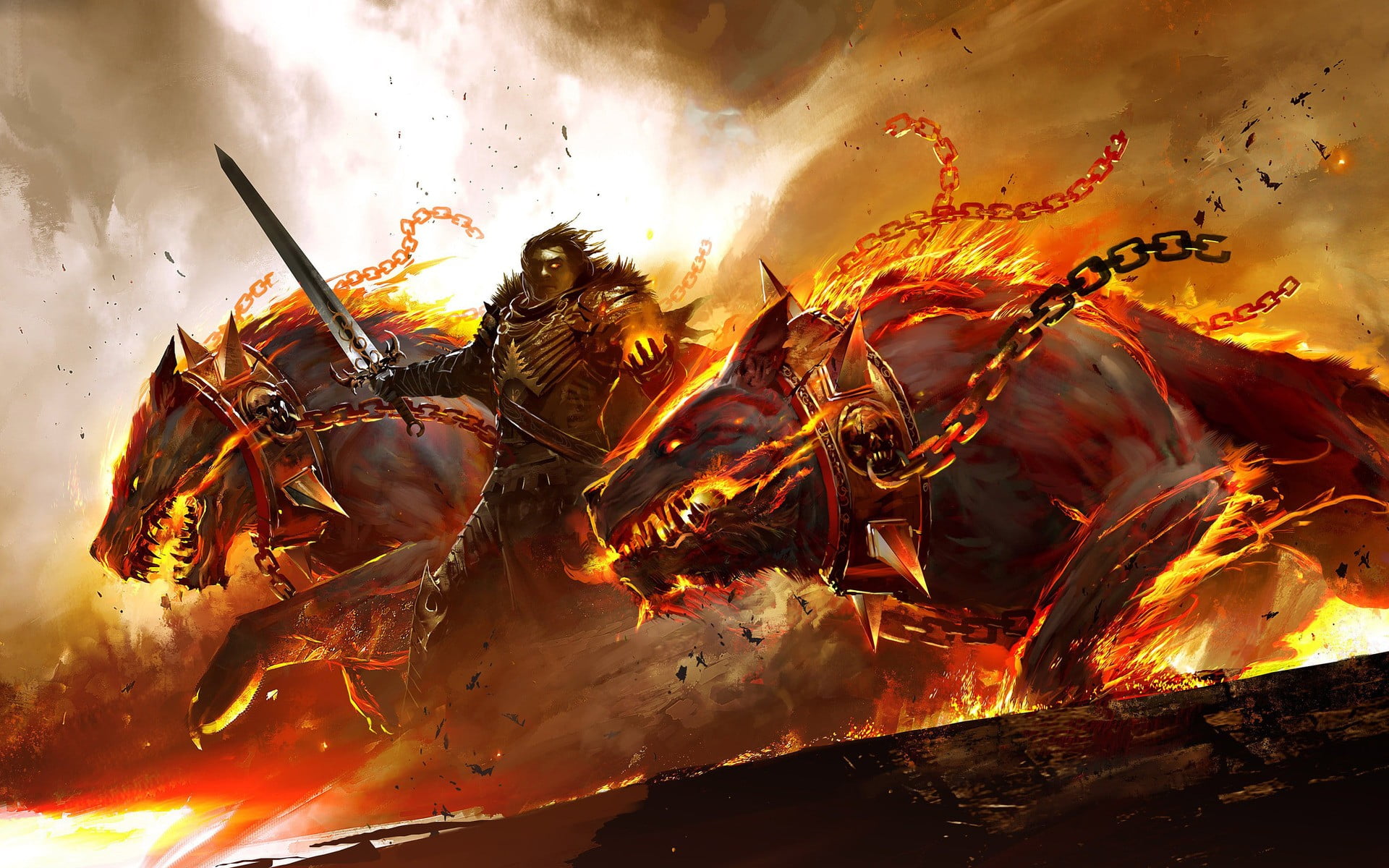 animals in the wild, fire, fire - natural phenomenon, illustration, sword, no people, burning, outdoors, close-up, carrying, flame, 1080P, bonfire, animal themes, HD Wallpaper