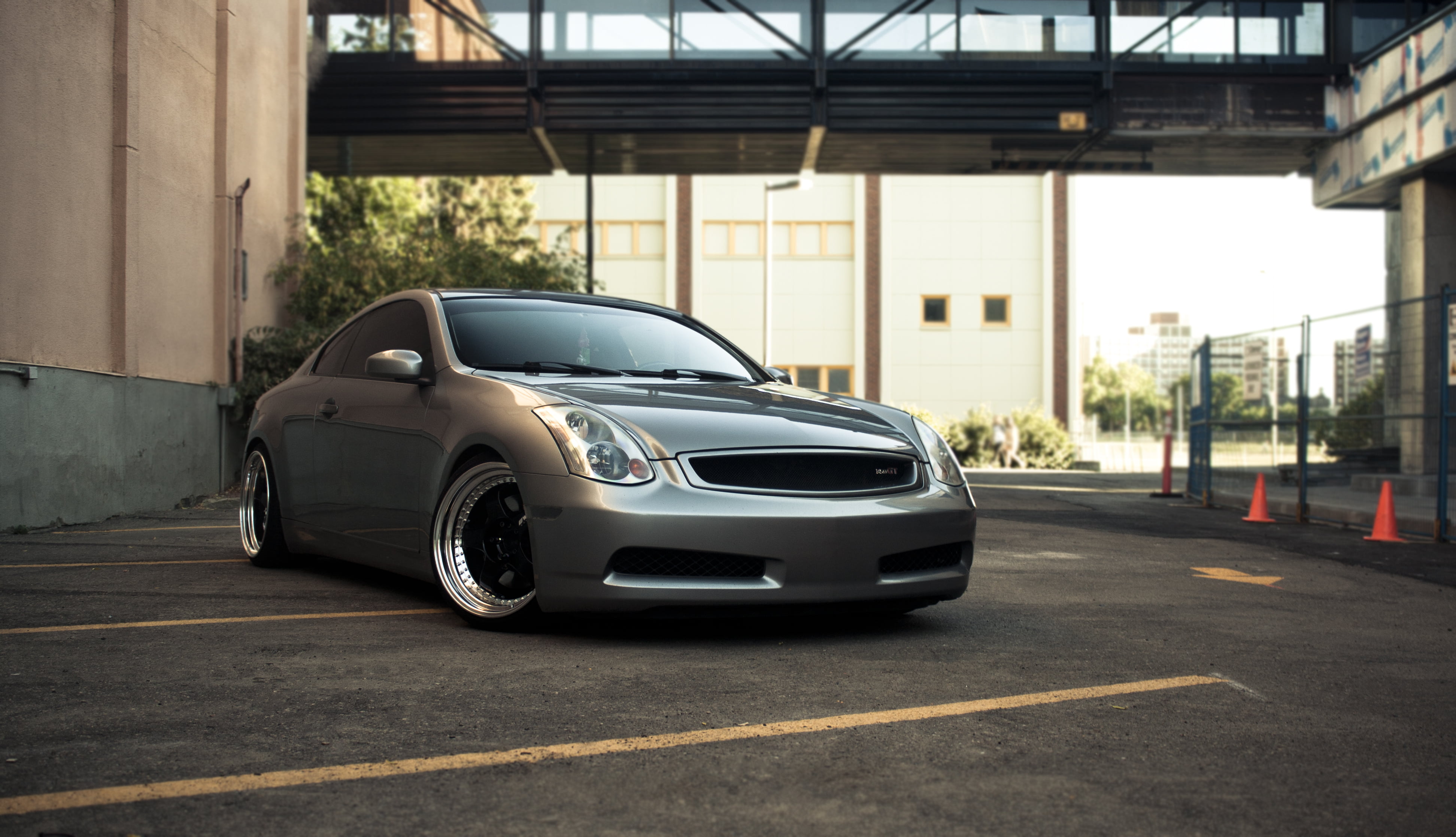 compact Car, architecture, Parking, car, mode of Transport, day, motor vehicle, Tuning, urban Scene, coupe, germany, shiny, outdoors, street, front View, HD Wallpaper