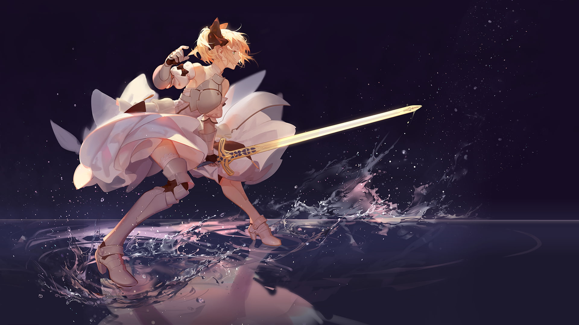 nature, studio shot, dancing, arms raised, indoors, motion, Fate/Stay Night, elegance, Saber Lily, women, clothing, fashion, hairstyle, beauty, digital composite, HD Wallpaper