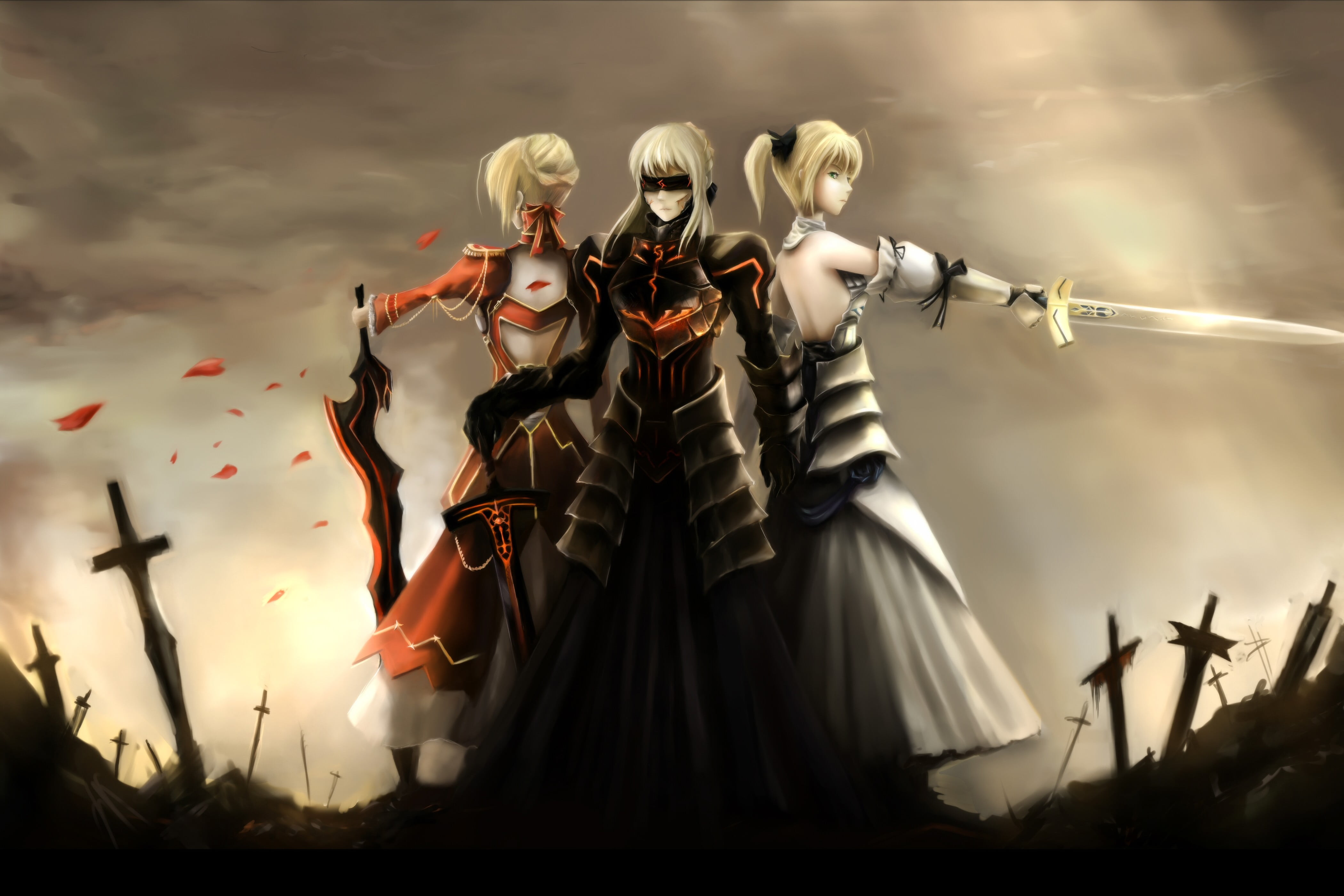 people, clothing, anime girls, haired, Saber Alter, sunlight, sword, Fate Series, characters, lifestyles, nature, female, anime, group of people, real people, HD Wallpaper
