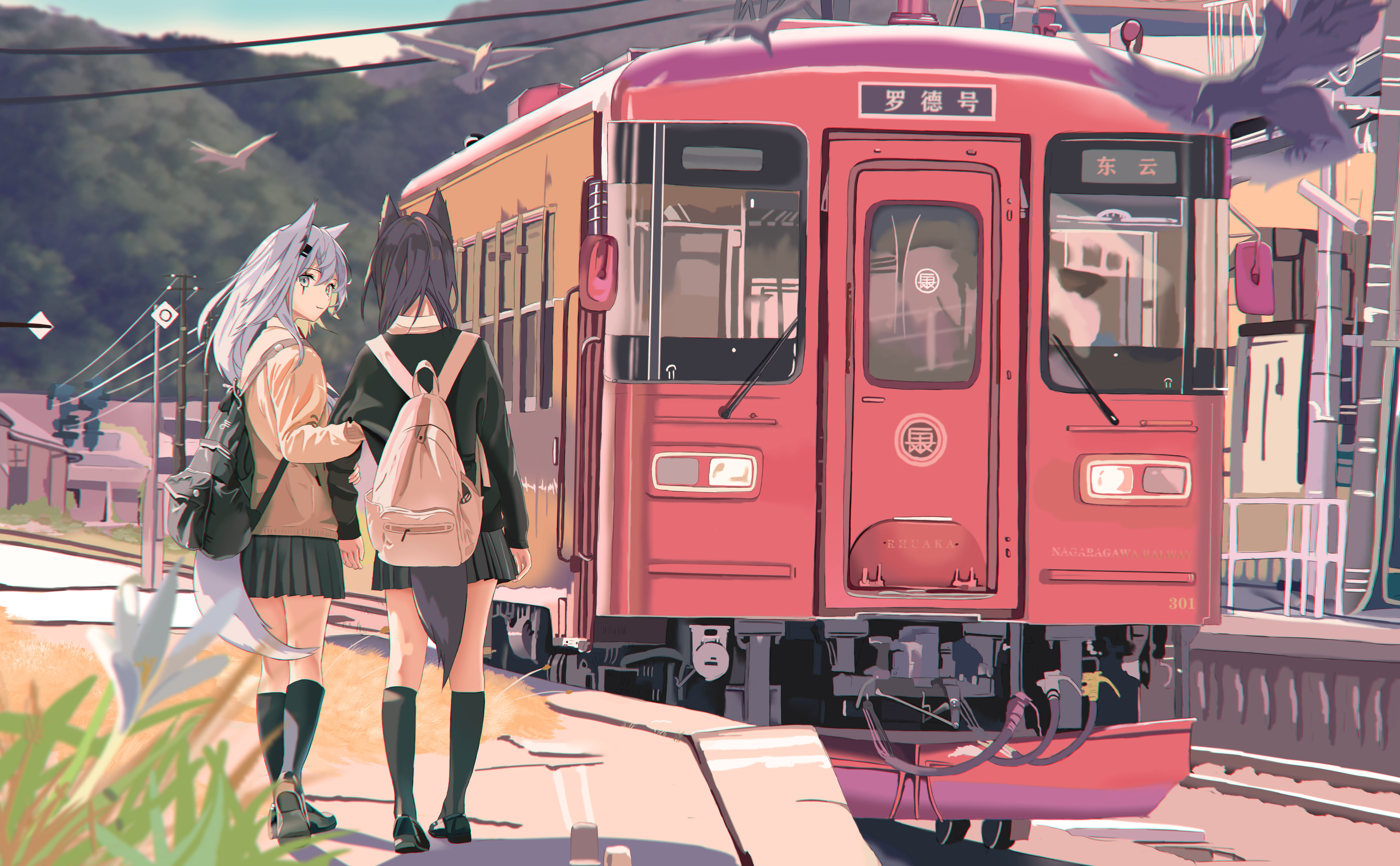 anime, Texas (Arknights), train, anime girls, 5K, skirt, Arknights, Lappland (Arknights), Auguste, HD Wallpaper