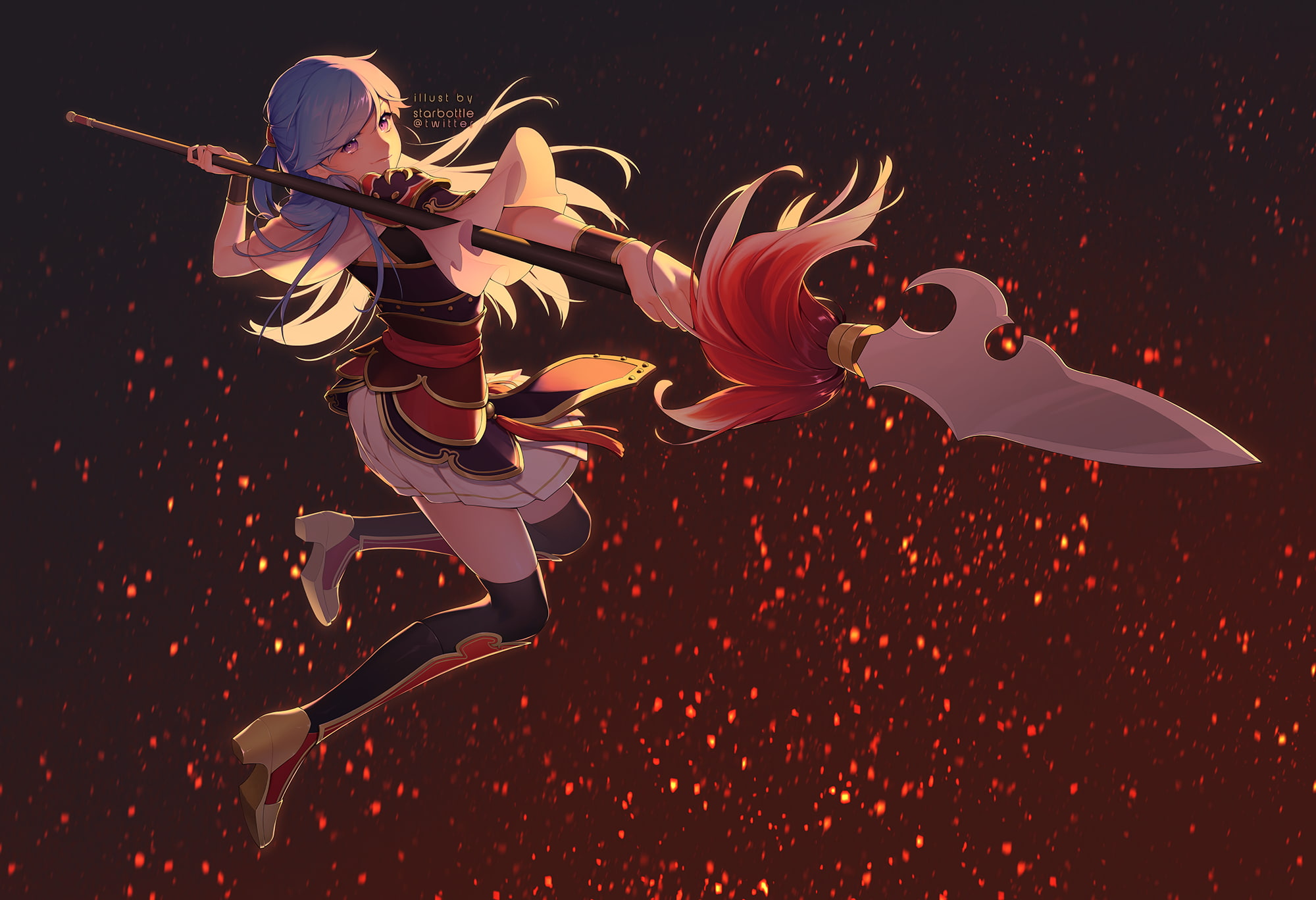 anime, Fate/Grand Order, music, women, FGO, indoors, mid-air, playing, nature, black background, skill, full length, studio shot, one person, anime girls, HD Wallpaper