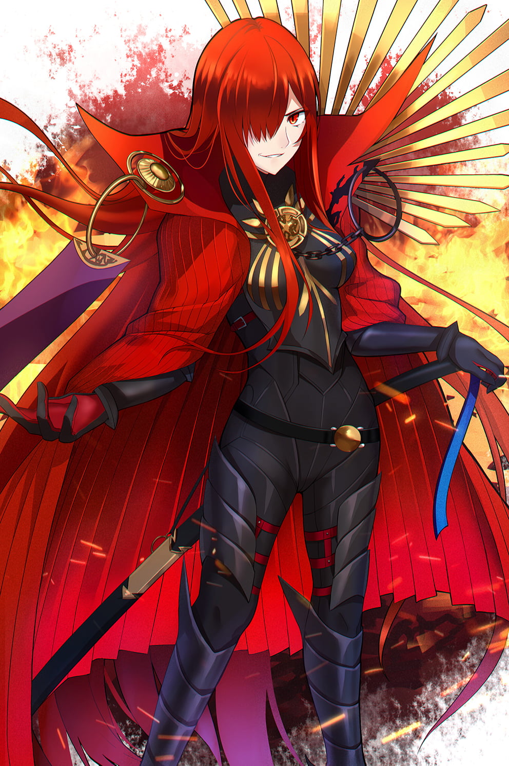red eyes, FGO, anime girls, anime, gloves, artwork, Fate/Grand Order, redhead, boots, portrait display, 720P, digital art, Oda Nobunaga (Fate/Grand Order), Phone HD Wallpaper