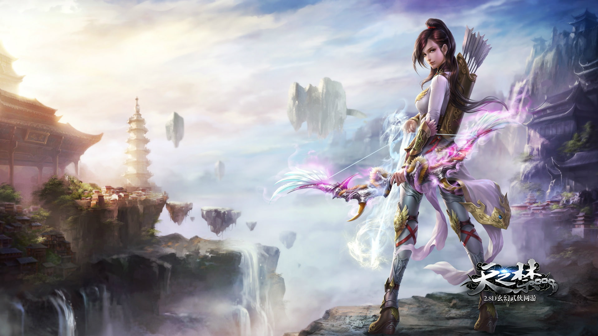 armor, girl, hands, hd, arrows, bow, beautiful, young, desktop, holster, archer, knees, 1080P,, HD Wallpaper
