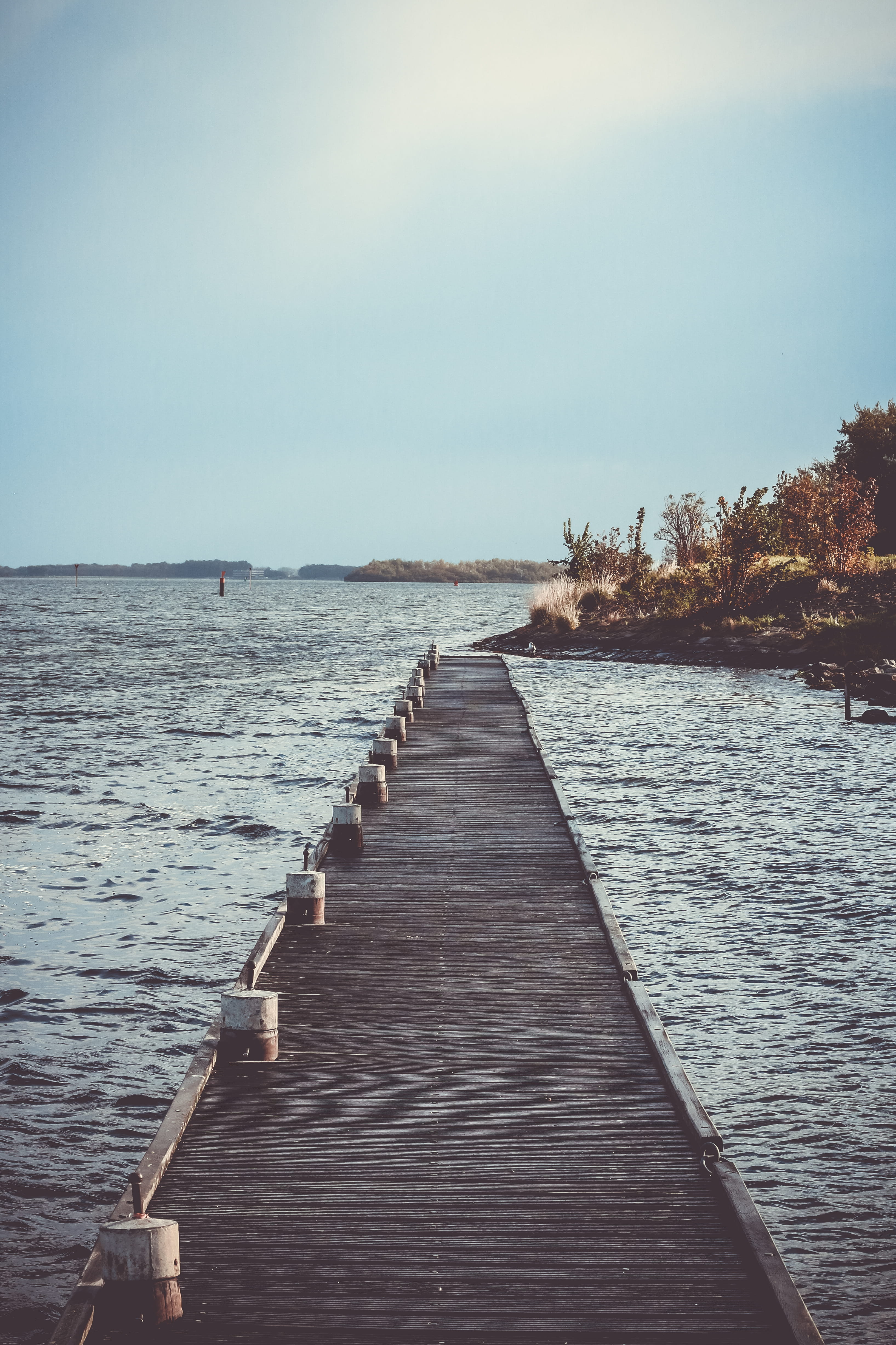 landing stage, lake, tree, direction, non-urban scene, scenics - nature, sailing, the way forward, long, bridge, tranquility, tranquil scene, catwalk, horizon over water, Phone HD Wallpaper