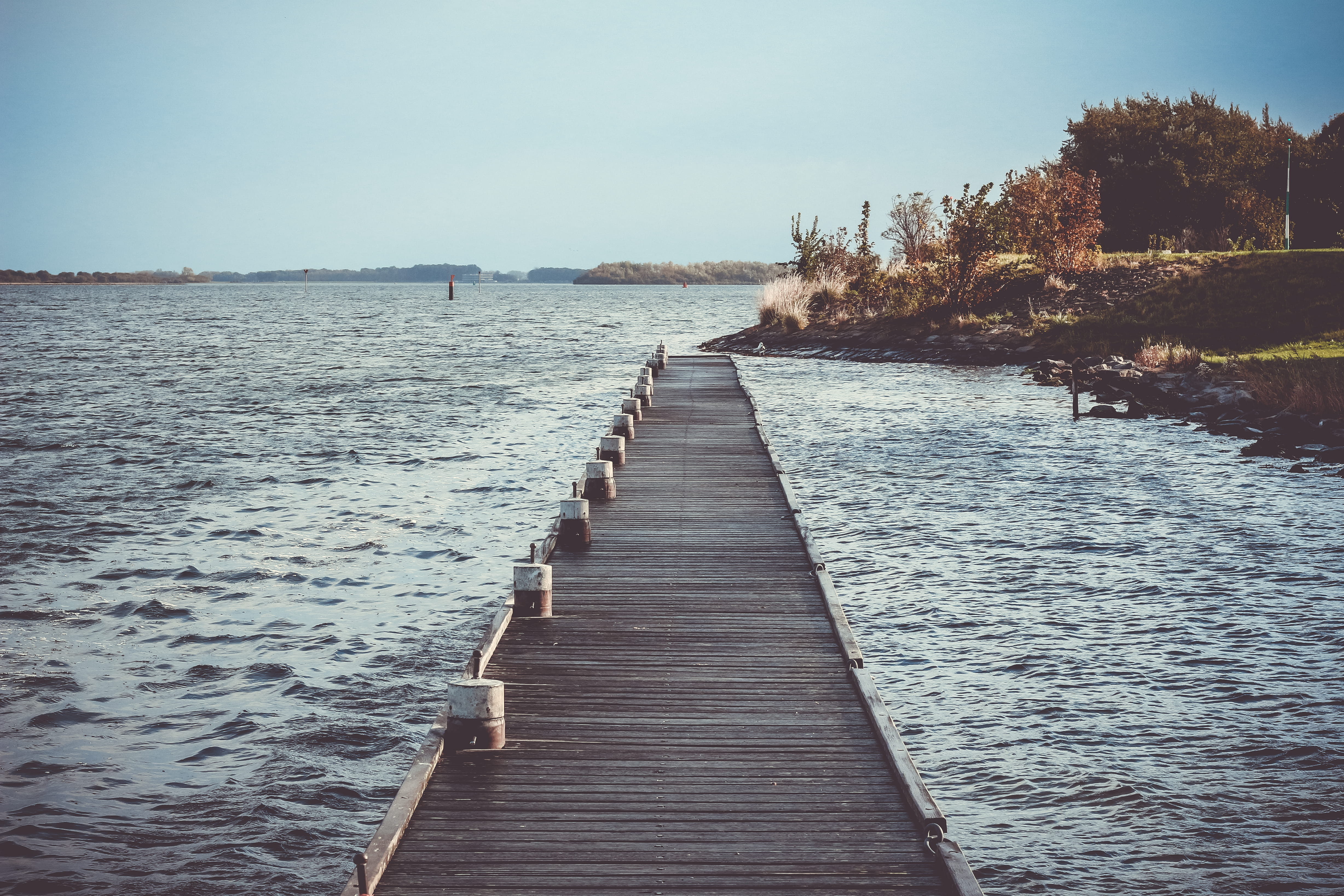 non-urban scene, netherlands, clear sky, nature, wood - material, sailing, outdoors, 4K, bollard, tranquil scene, tree, no people, diminishing perspective, HD Wallpaper