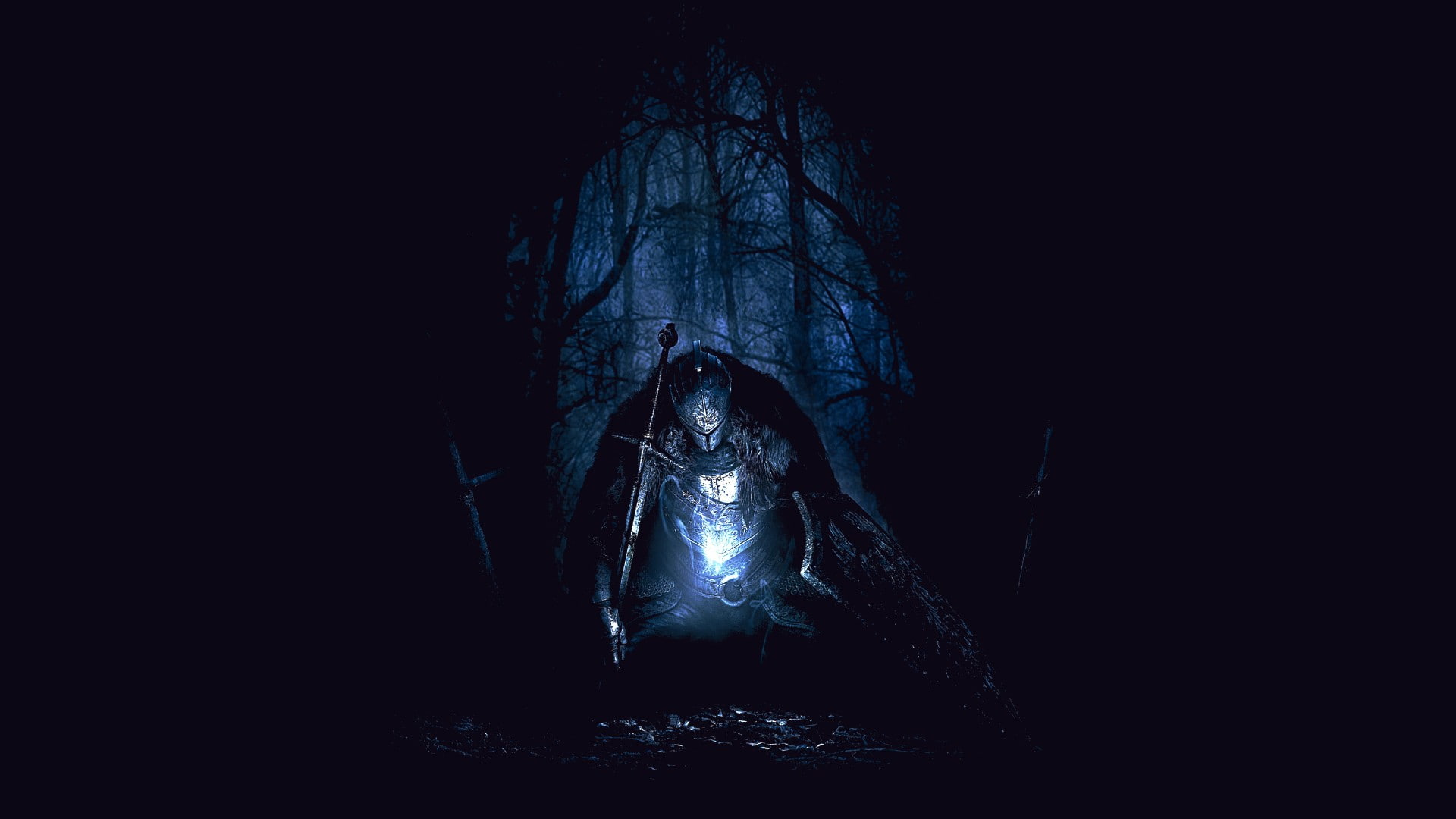 knight, Dark Souls, artwork, forest, dark, death, 1080P, Dark Souls II, video games, HD Wallpaper