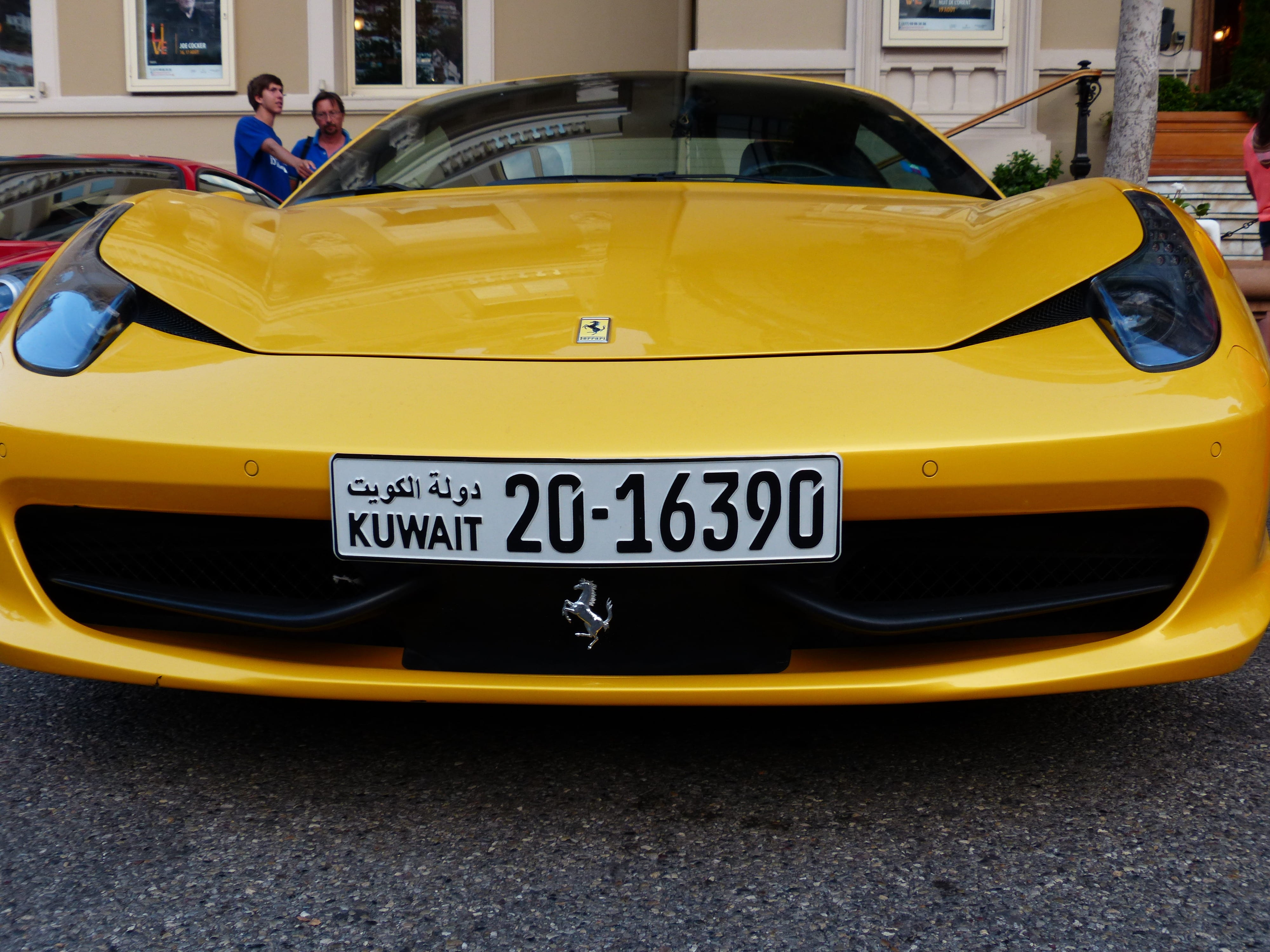 road, ferrari, men, license plate, incidental people, closeup, public transportation, travel, italia, day, architecture, text, people, land vehicle, kuwait, HD Wallpaper
