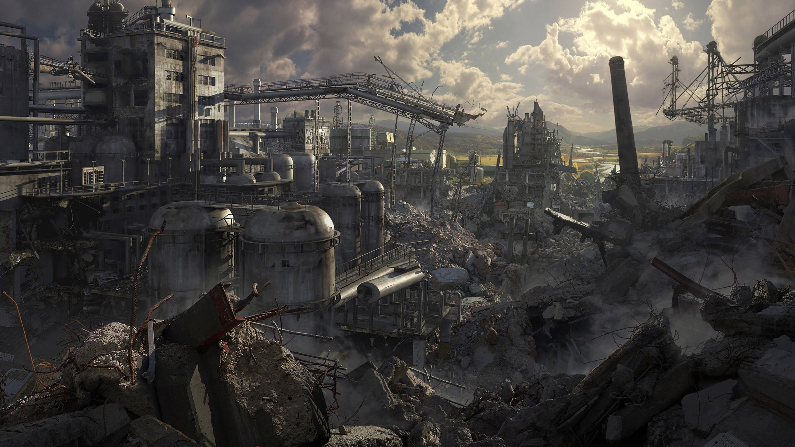 environmental issues, pollution, cloud - sky, architecture, city, day, ruins, smoke - physical structure, air pollution, no people, machinery, HD Wallpaper