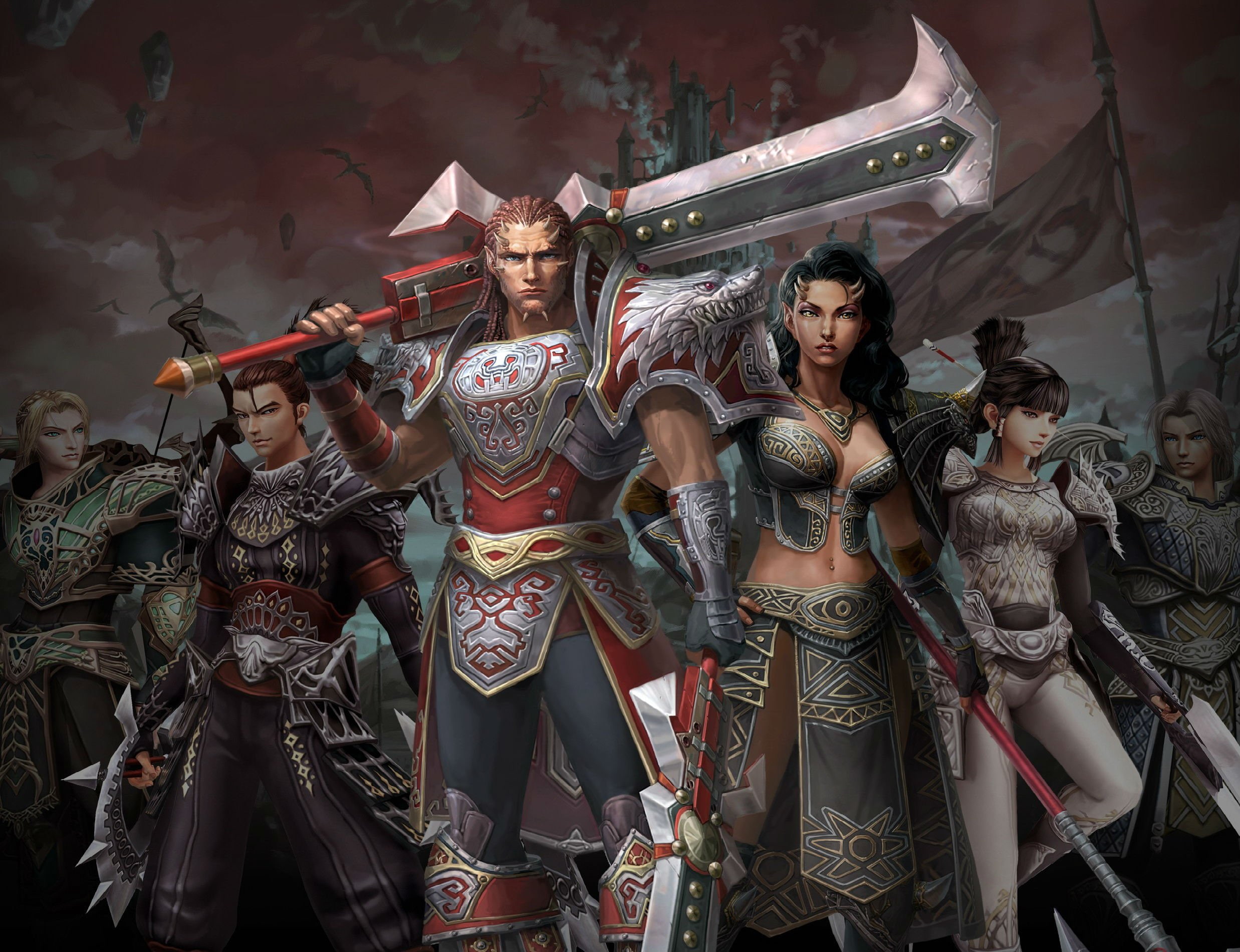 online, real people, costume, fantasy, built structure, art and craft, clothing, mmo, Exploration, group of people, blood, front view, warrior, architecture, HD Wallpaper