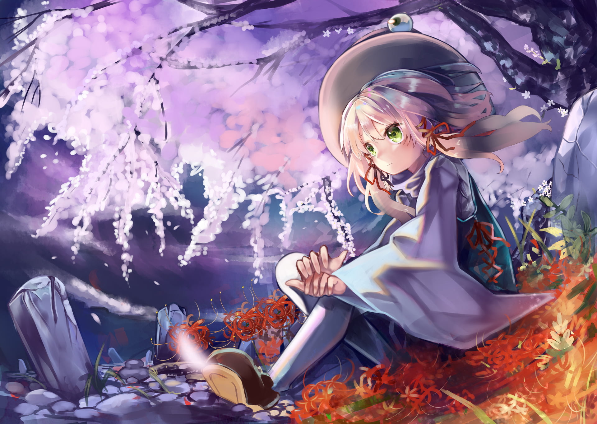 adult, 1080P, Green Eyes, plant, Short Hair, Girl, celebration, Touhou, Anime, front view, lifestyles, one person, traditional clothing, clothing, women, HD Wallpaper
